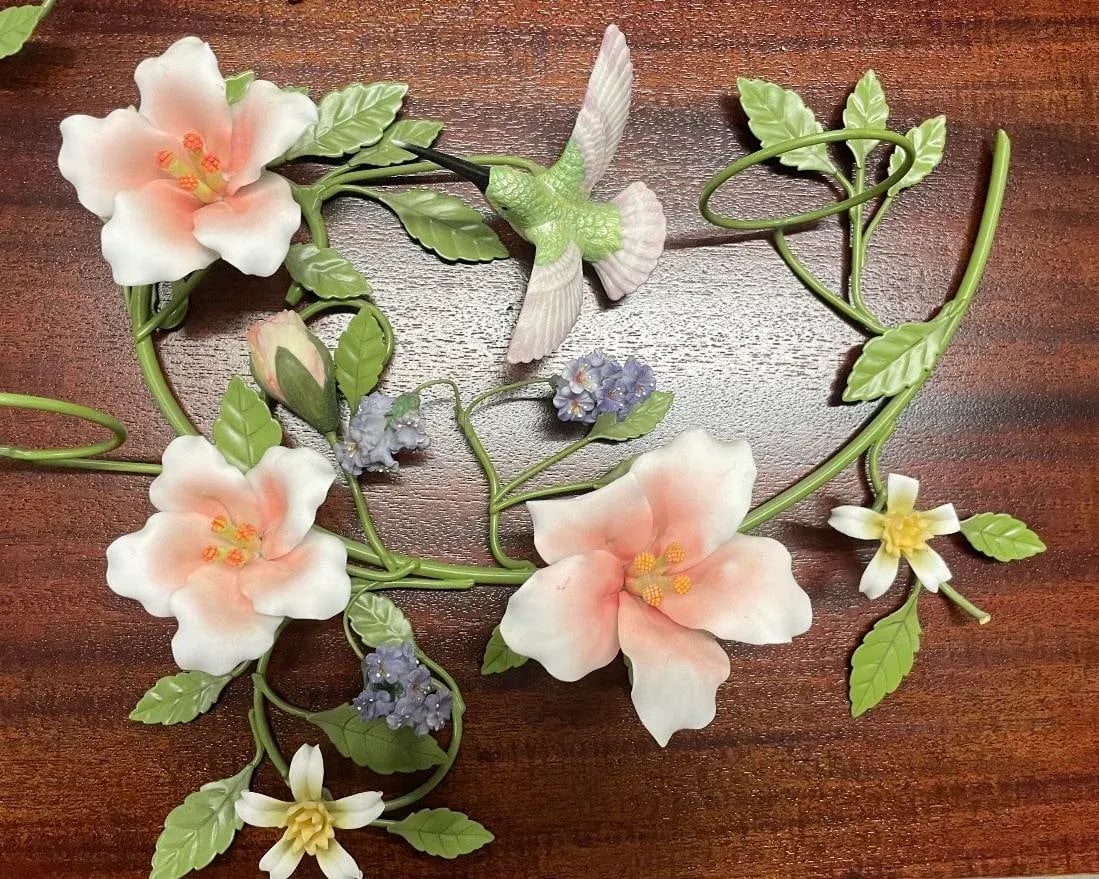 Vintage Porcelain and Tole Floral Candle Holder Wall Sconces - Set of 4 - 4
