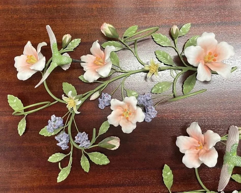 Vintage Porcelain and Tole Floral Candle Holder Wall Sconces - Set of 4 - 6