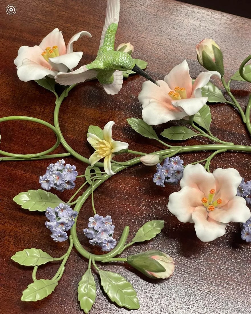 Vintage Porcelain and Tole Floral Candle Holder Wall Sconces - Set of 4 - 9
