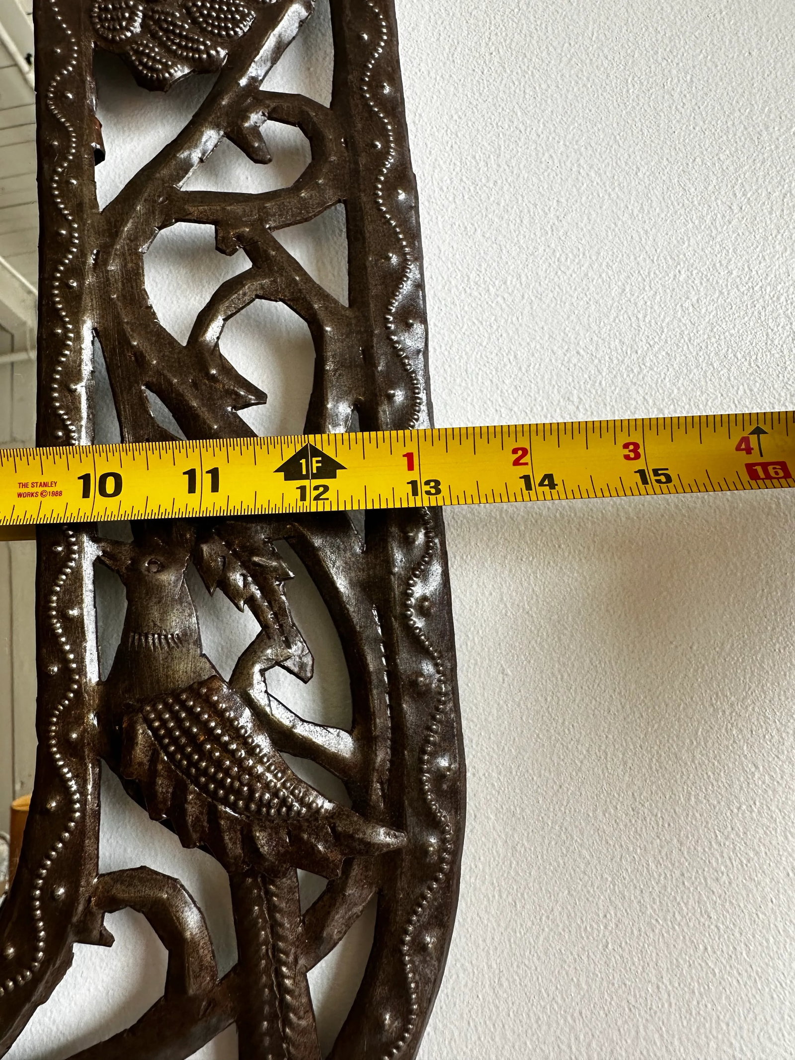 Vintage Handmade Punched Tin Brutalist Bird Motif Oval Mirror - 9