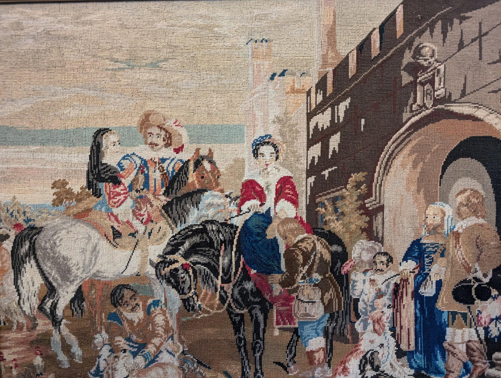 Large Vintage Needlepoint of Hunting Scene in Gilt Deco Frame - 2