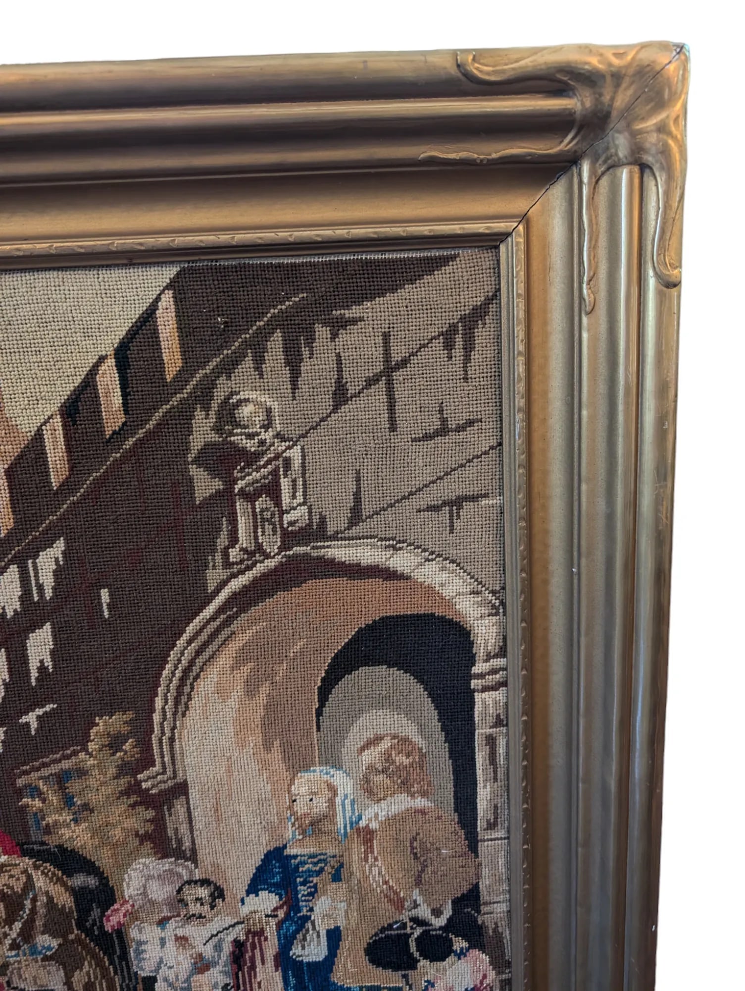 Large Vintage Needlepoint of Hunting Scene in Gilt Deco Frame - 3