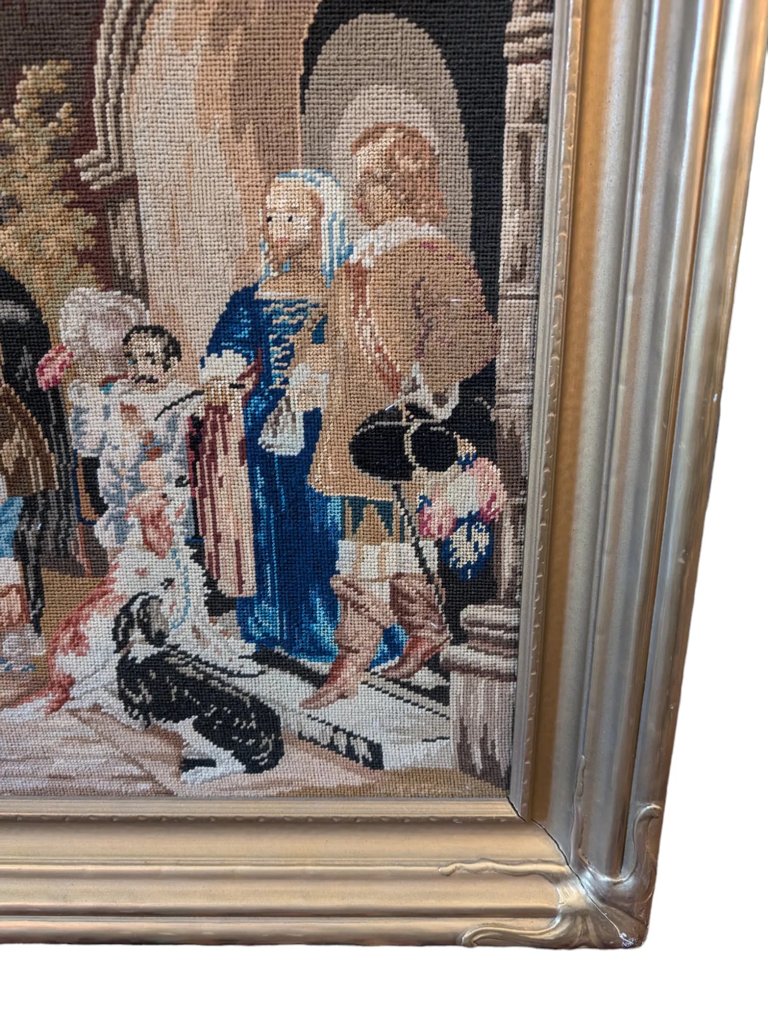 Large Vintage Needlepoint of Hunting Scene in Gilt Deco Frame - 4