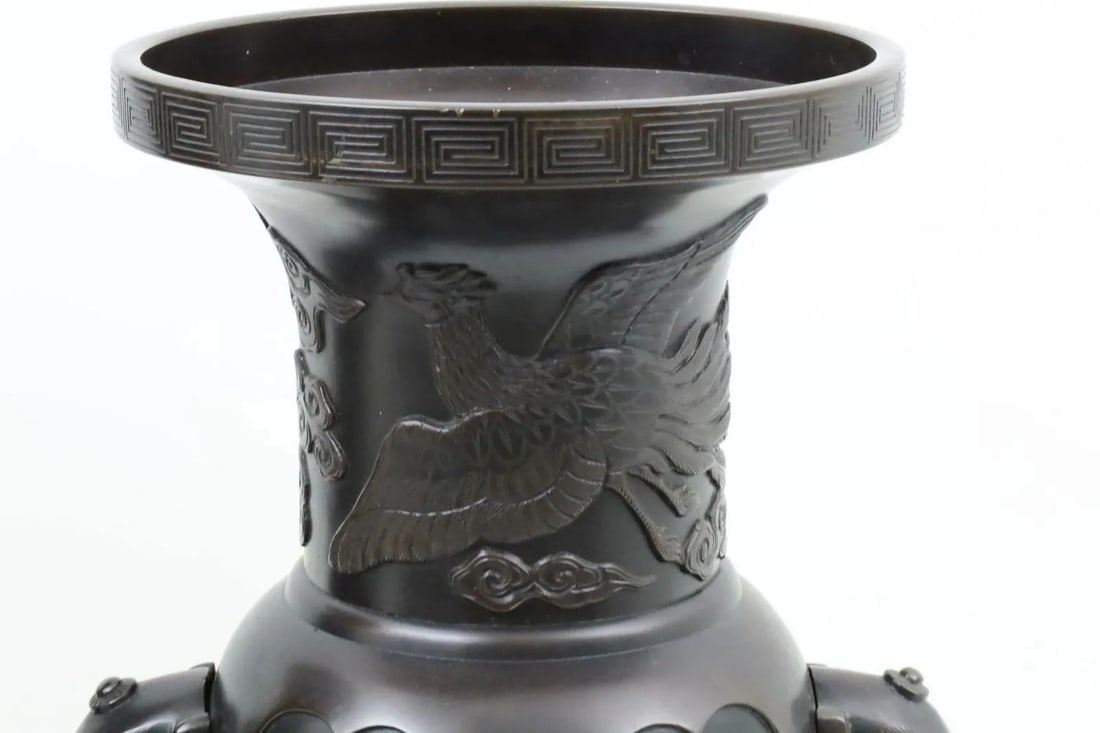 Large Meiji Japanese Patinated Bronze Vases - A Pair - 5