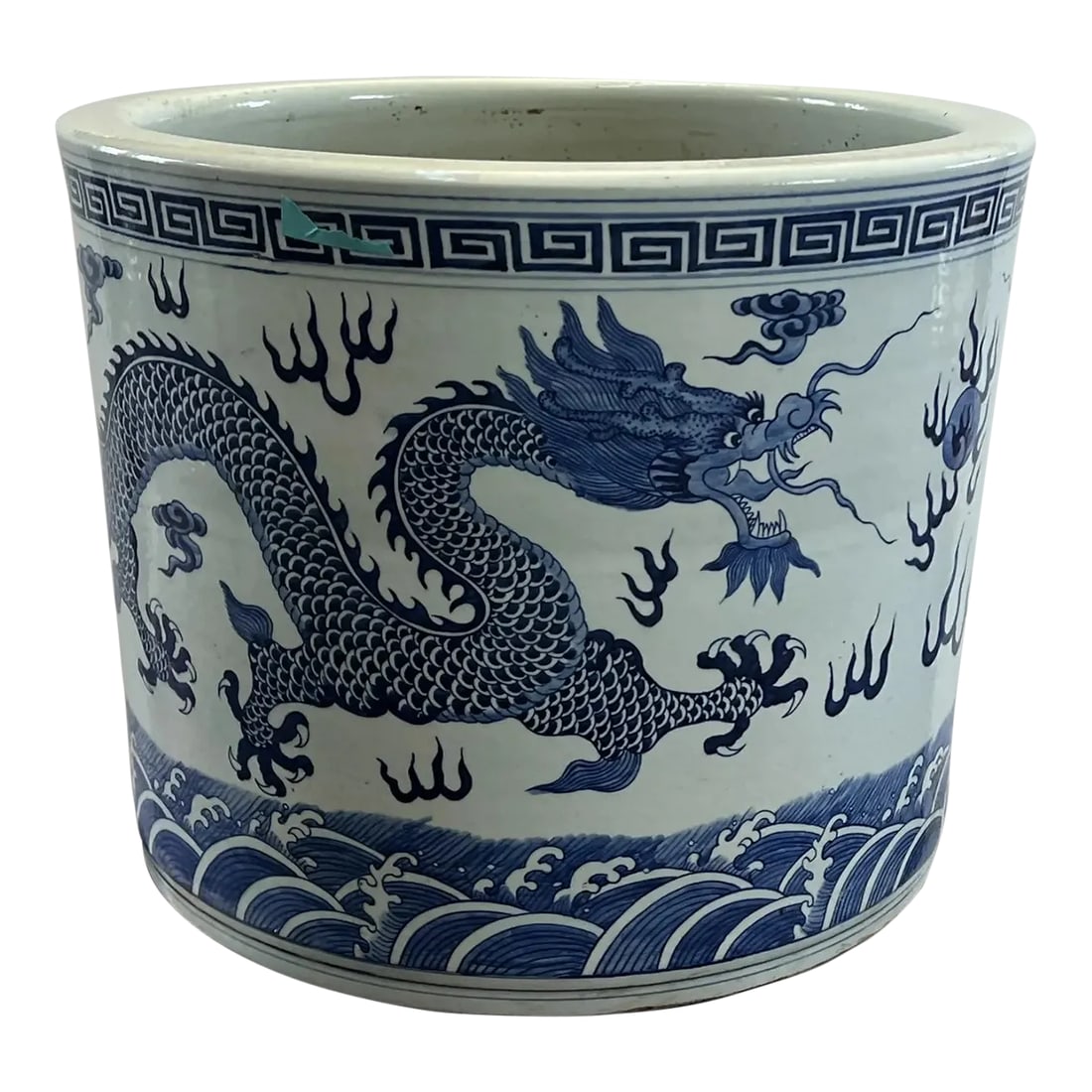 Large Early 20th Century Blue and White Ming Dynasty Style Planter With Dragons: There is one distinctive feature absent in Chinese dragons - they do not have wings. Then these is an unknown feature about Chinese dragons, they are benevolent creatures, unlike their Western counter