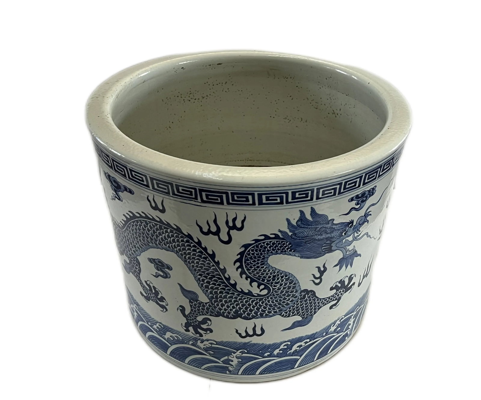 Large Early 20th Century Blue and White Ming Dynasty Style Planter With Dragons - 9