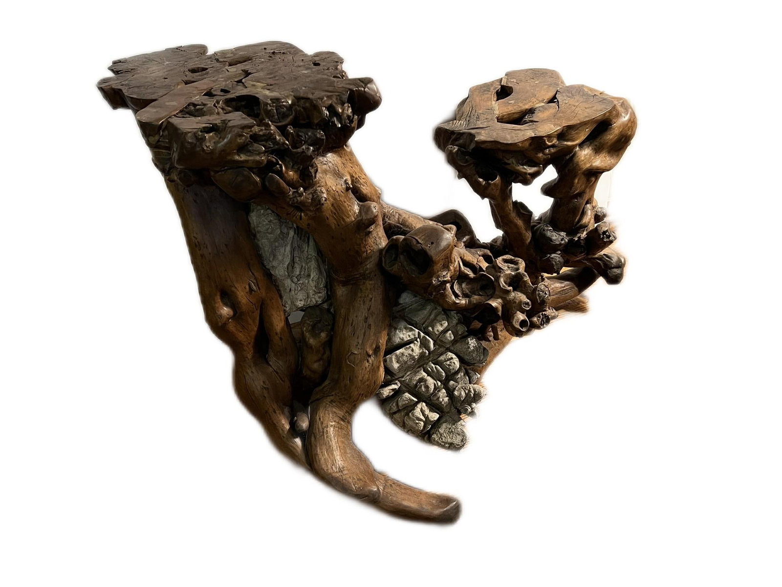 Large Root Plant Stand With Embedded Rocks - 2