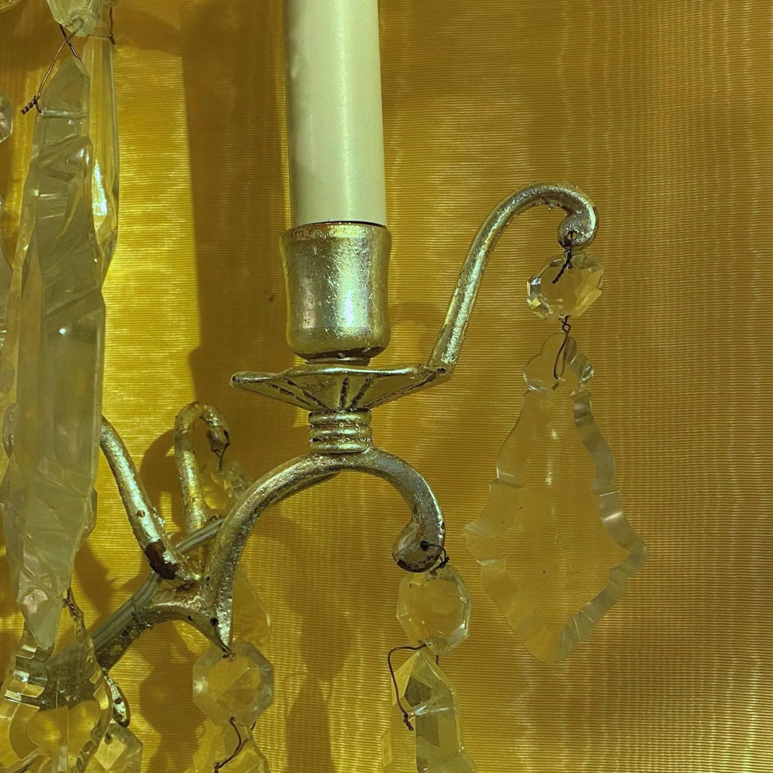 Vintage Silvered Bronze and Crystal 9-Light Sconces - A Pair - 6