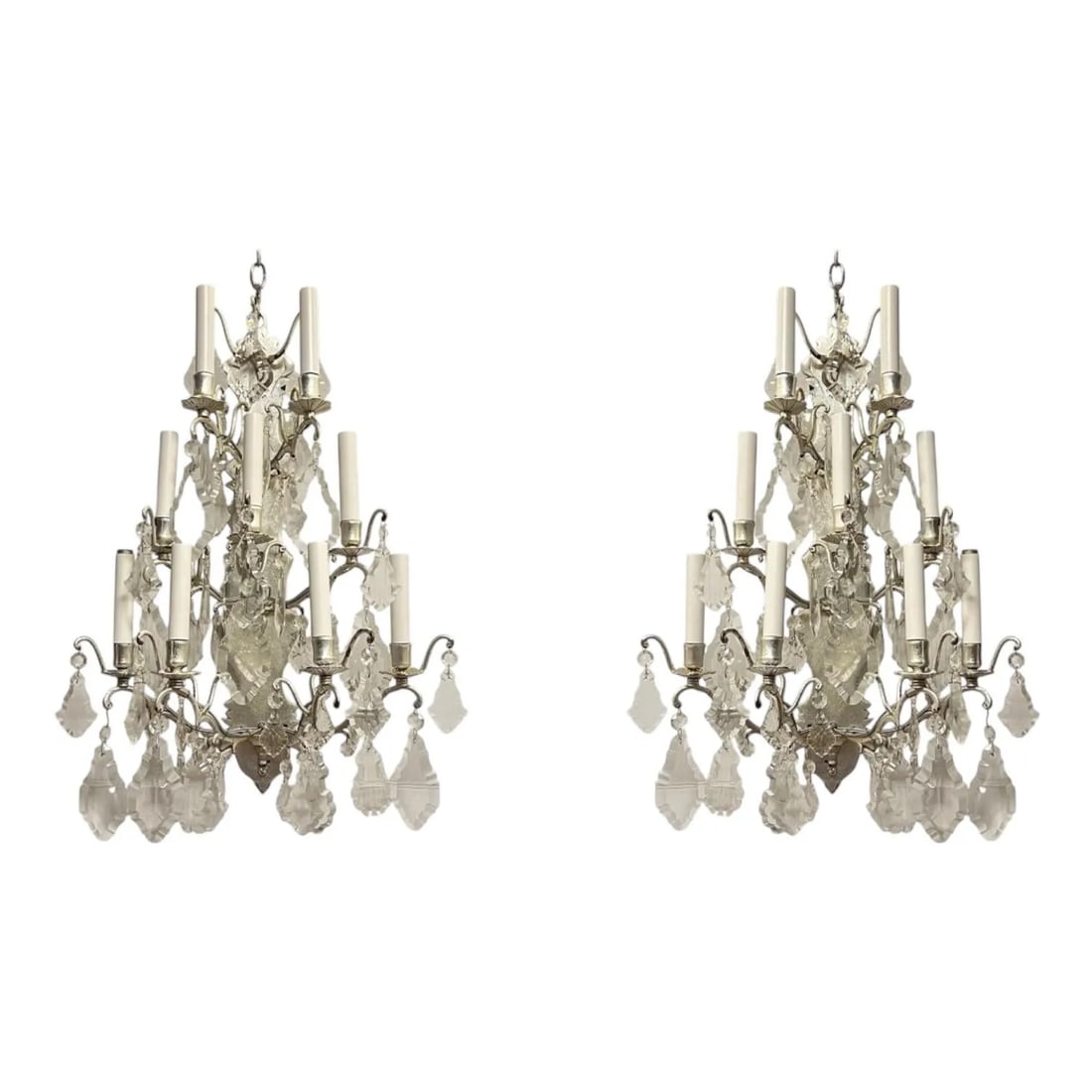 Vintage Silvered Bronze and Crystal 9-Light Sconces - A Pair - 7