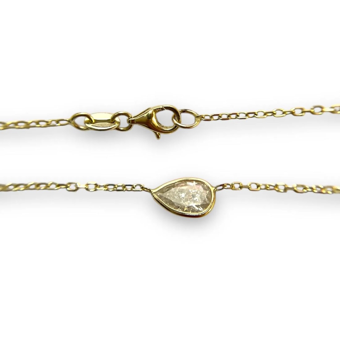 14k Yellow Gold 0.76ct Pear Natural Diamond Bezelled Necklace - 4