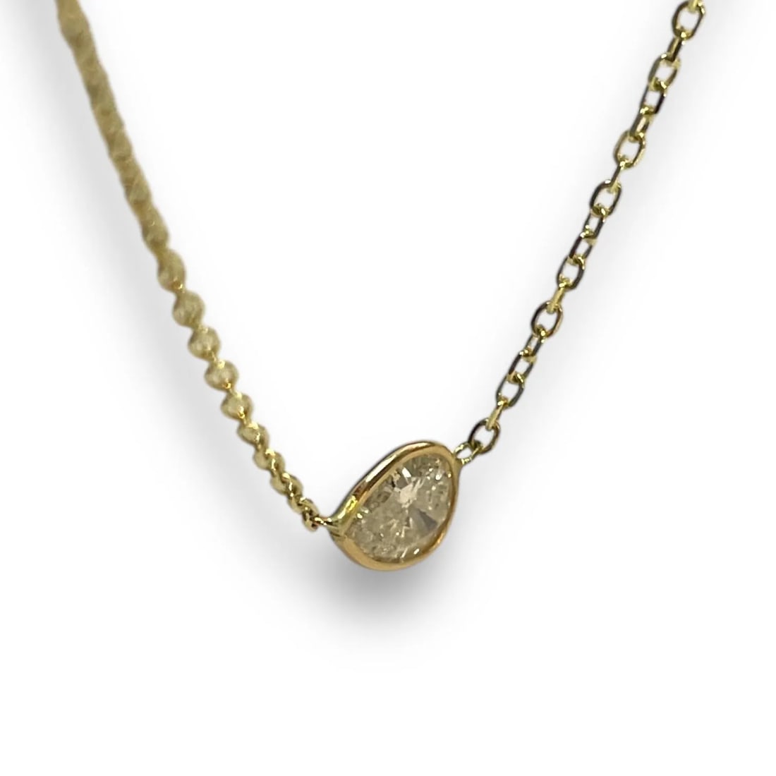 14k Yellow Gold 0.76ct Pear Natural Diamond Bezelled Necklace - 6