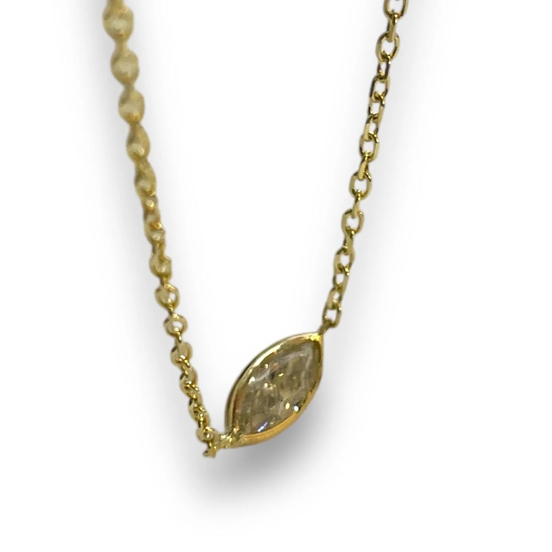 Classic 14k Yellow Gold 0.55ct Marquise Natural Diamond Bezeled Necklace - 5