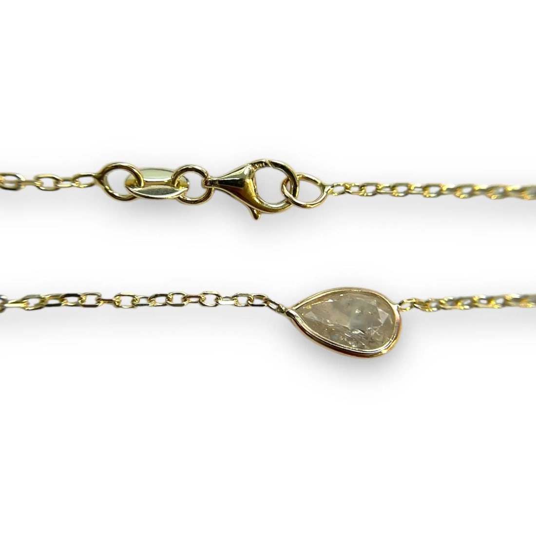 Radiant 14k Yellow Gold 0.73ct Pear Natural Diamond Bezeled Necklace - 4