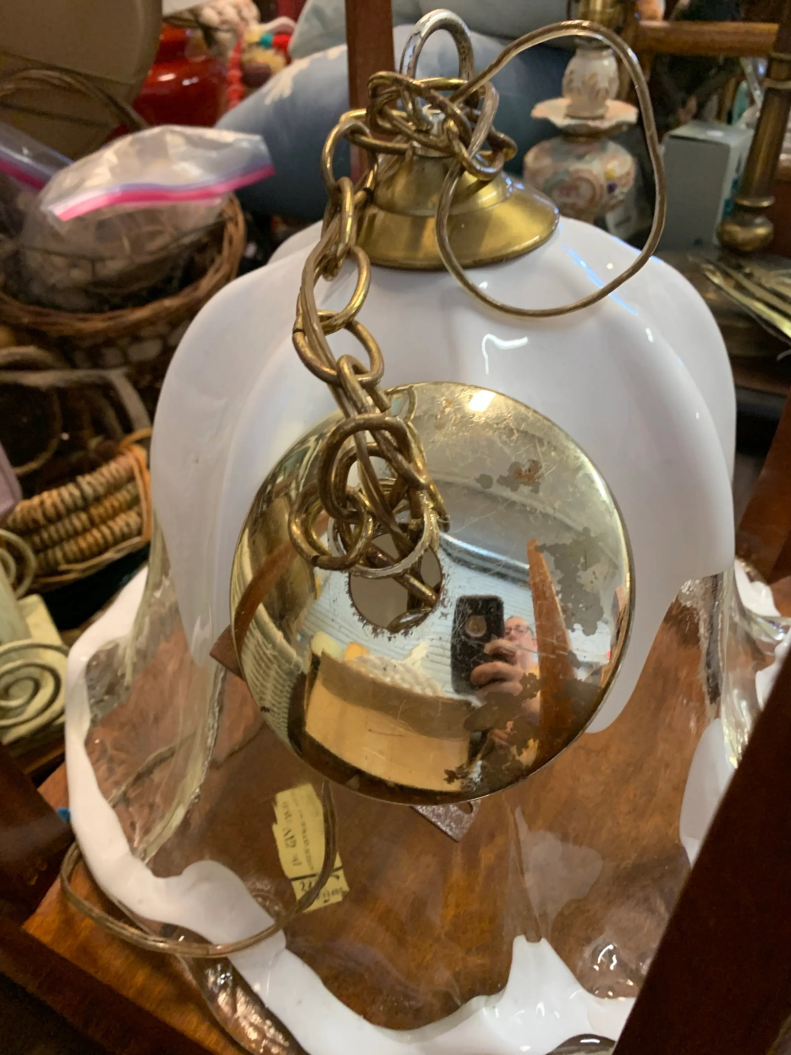 1970s Murano Style Glass Tulip Pendant Lamp With Ribbon Fluted Edges - 6