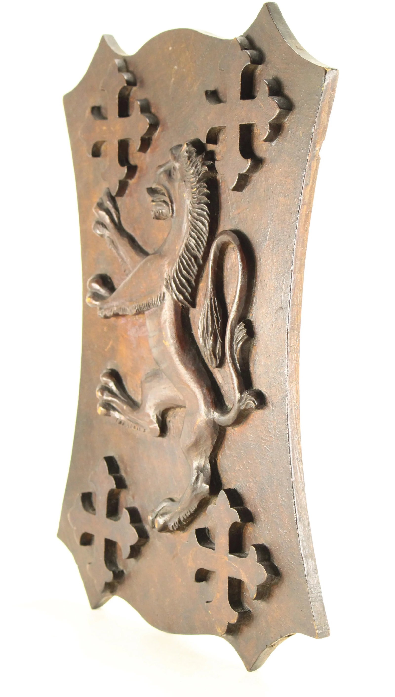 Pair of 19th Century Carved Oak Armorial Shields Eagles, Lion Rampant, Maltese Crosses - 10
