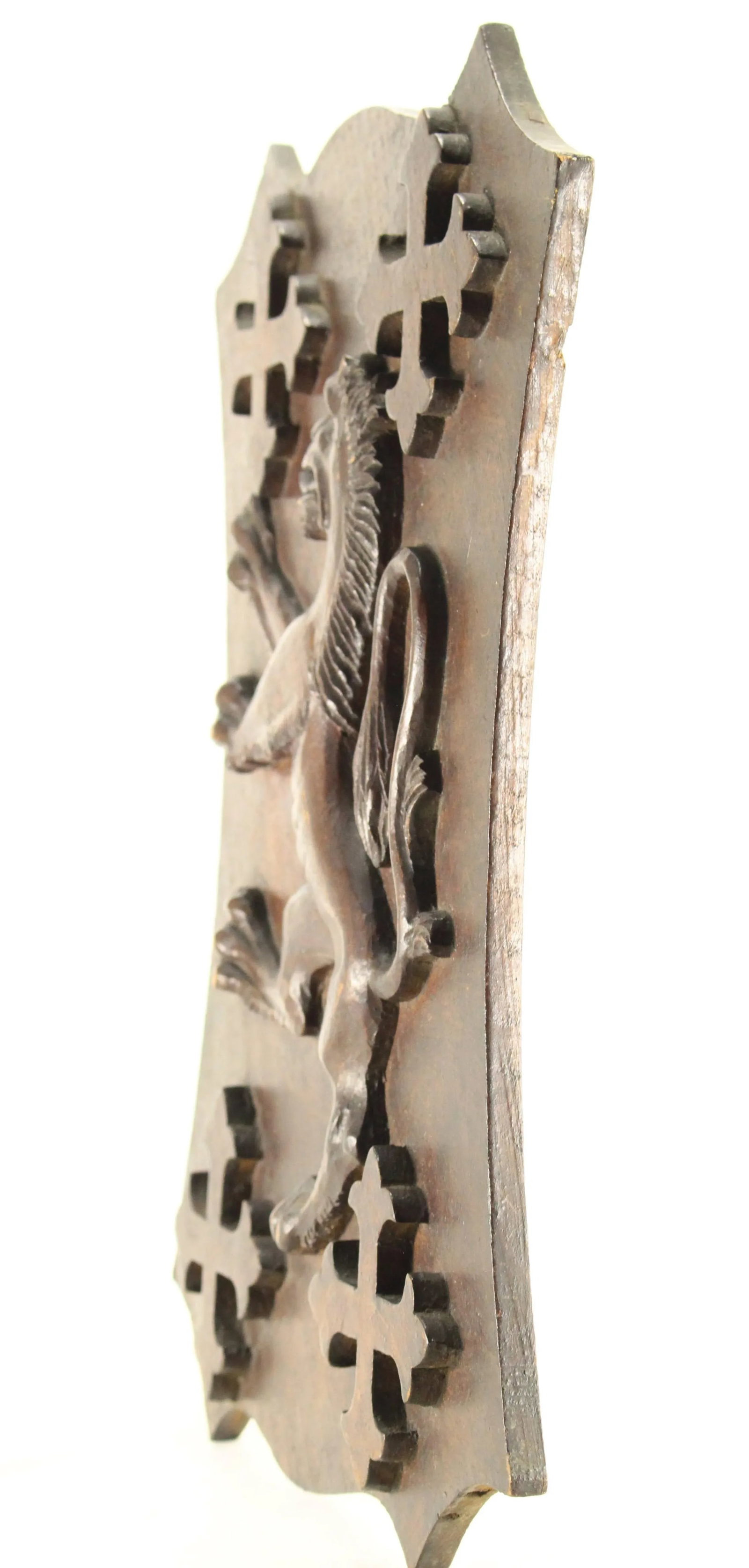 Pair of 19th Century Carved Oak Armorial Shields Eagles, Lion Rampant, Maltese Crosses - 12