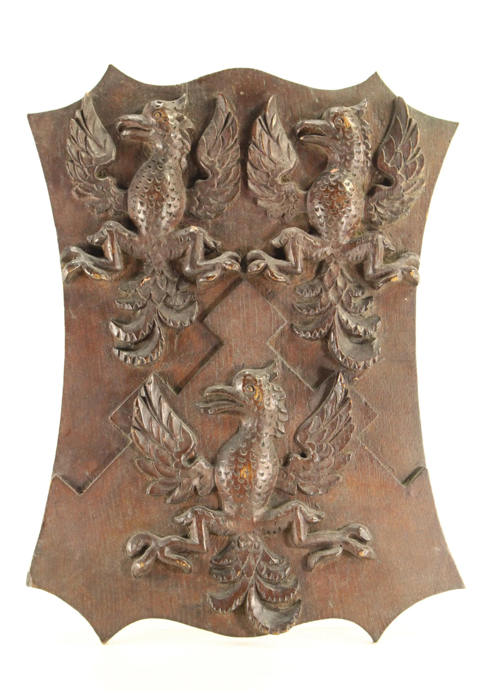 Pair of 19th Century Carved Oak Armorial Shields Eagles, Lion Rampant, Maltese Crosses - 2