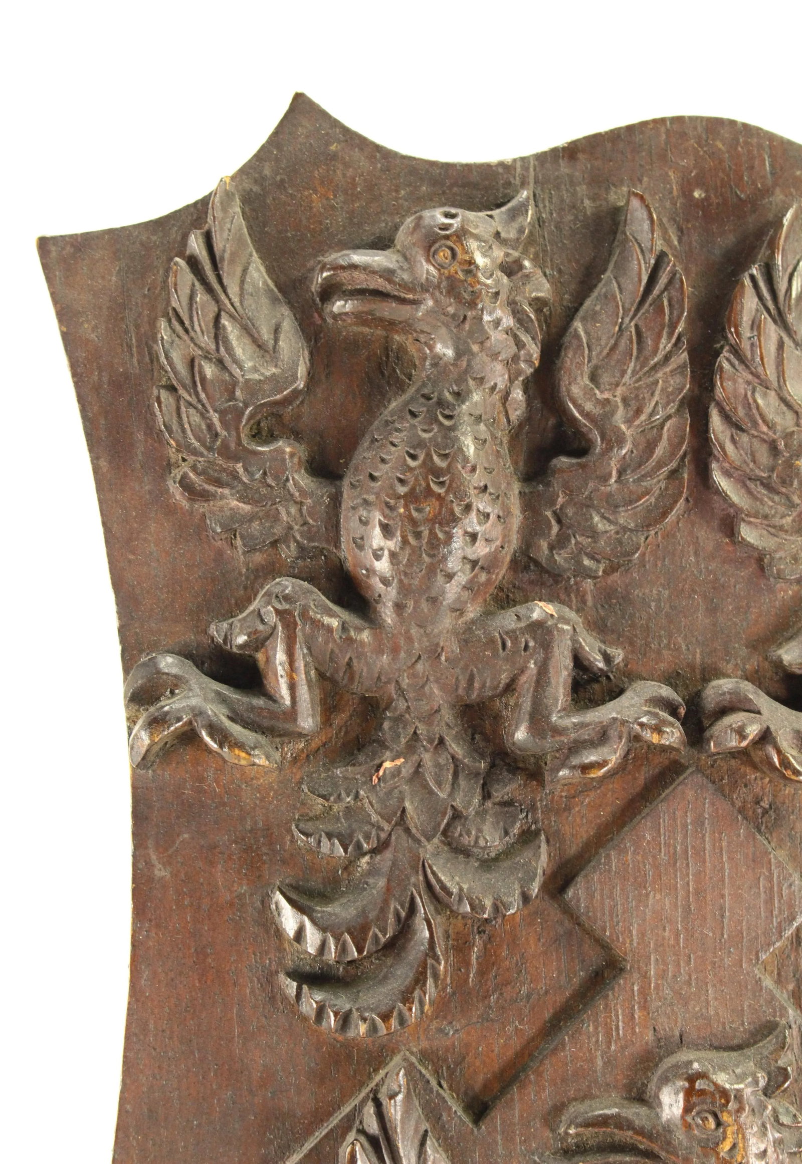Pair of 19th Century Carved Oak Armorial Shields Eagles, Lion Rampant, Maltese Crosses - 4