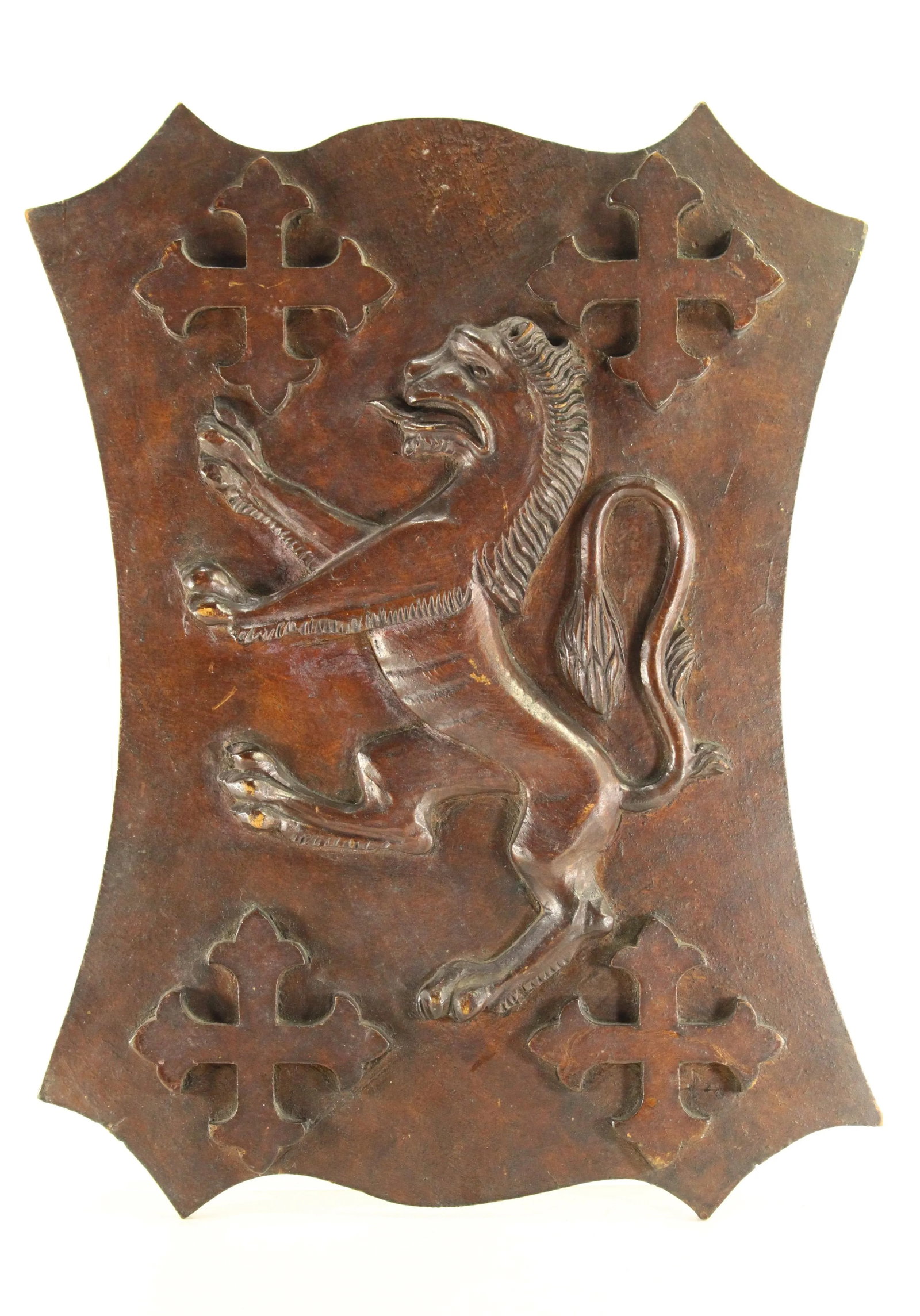 Pair of 19th Century Carved Oak Armorial Shields Eagles, Lion Rampant, Maltese Crosses - 7