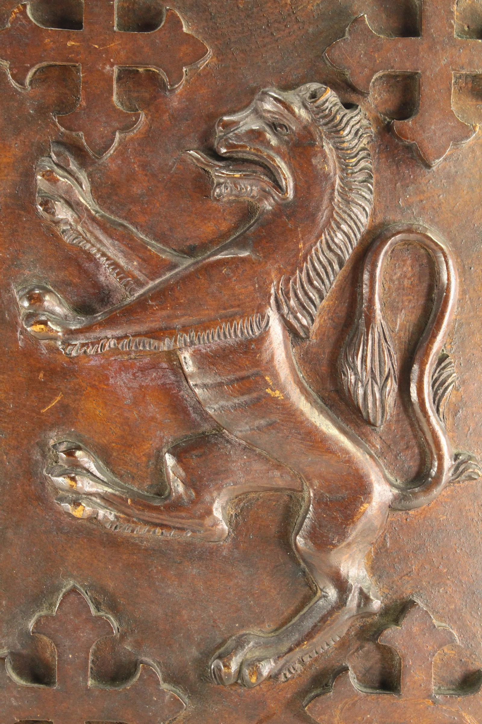 Pair of 19th Century Carved Oak Armorial Shields Eagles, Lion Rampant, Maltese Crosses - 9