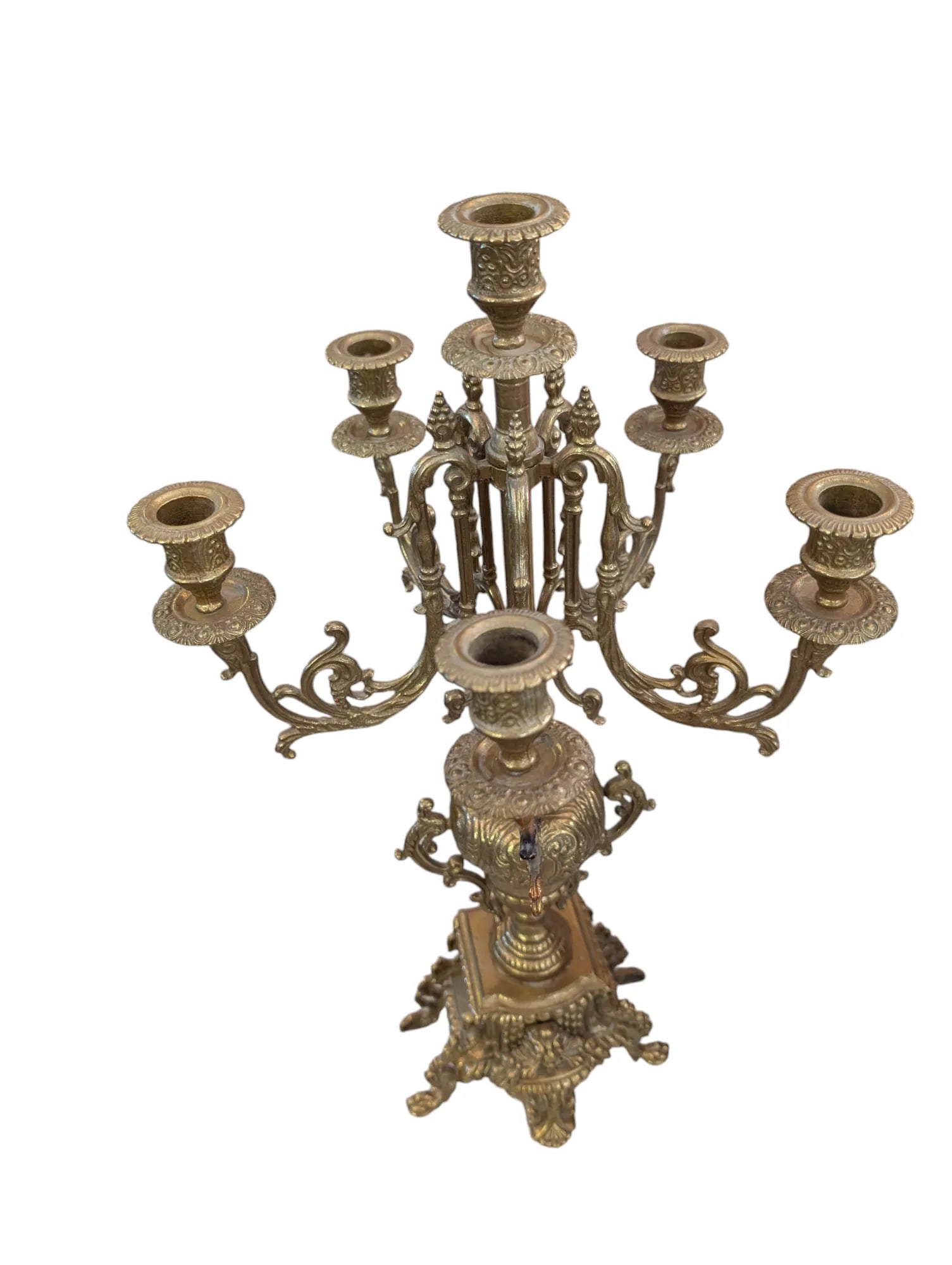 Antique Italian Brass Mantle Clock and Double Candelabra Set - 3 Pieces - 11