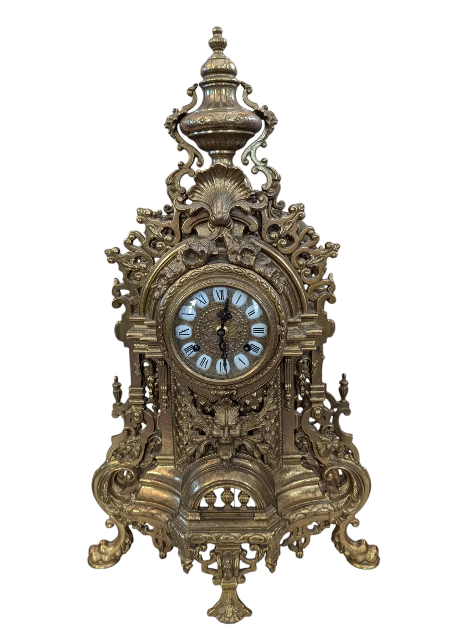 Antique Italian Brass Mantle Clock and Double Candelabra Set - 3 Pieces - 2