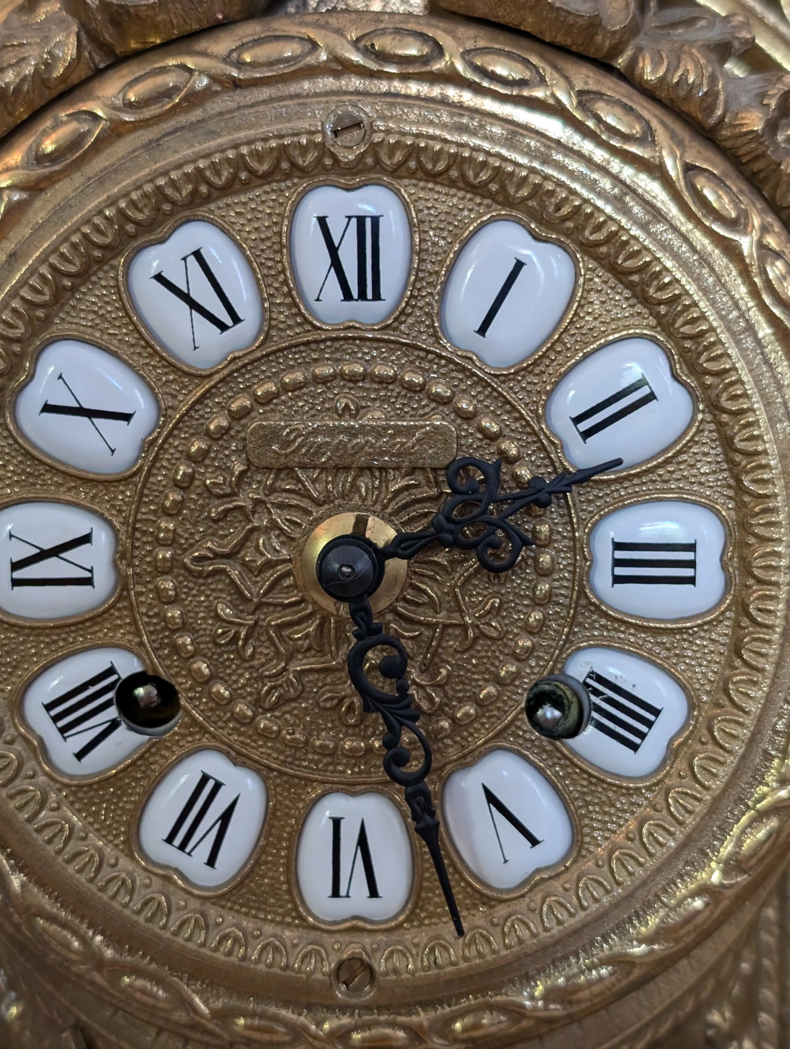 Antique Italian Brass Mantle Clock and Double Candelabra Set - 3 Pieces - 3