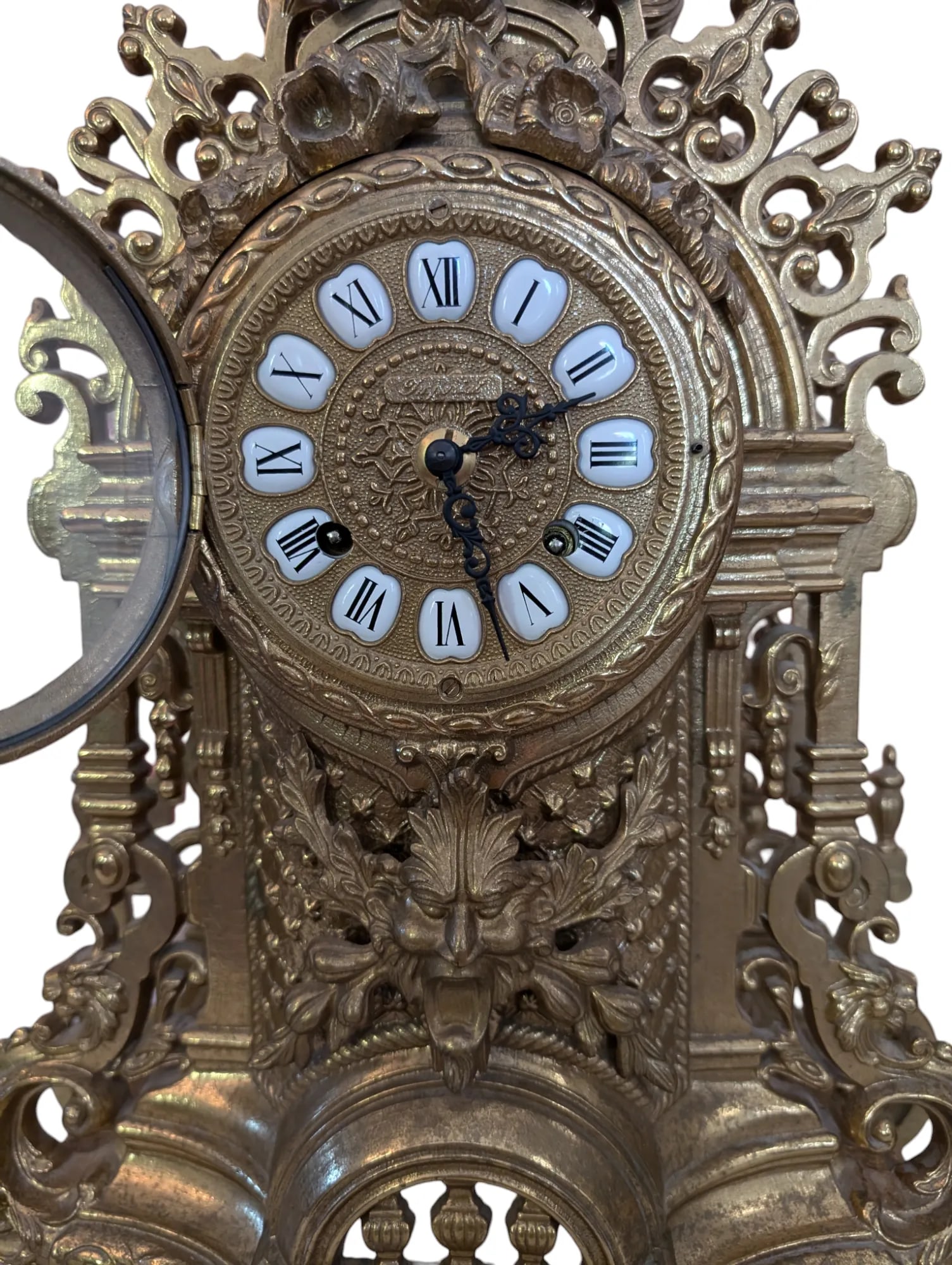 Antique Italian Brass Mantle Clock and Double Candelabra Set - 3 Pieces - 4