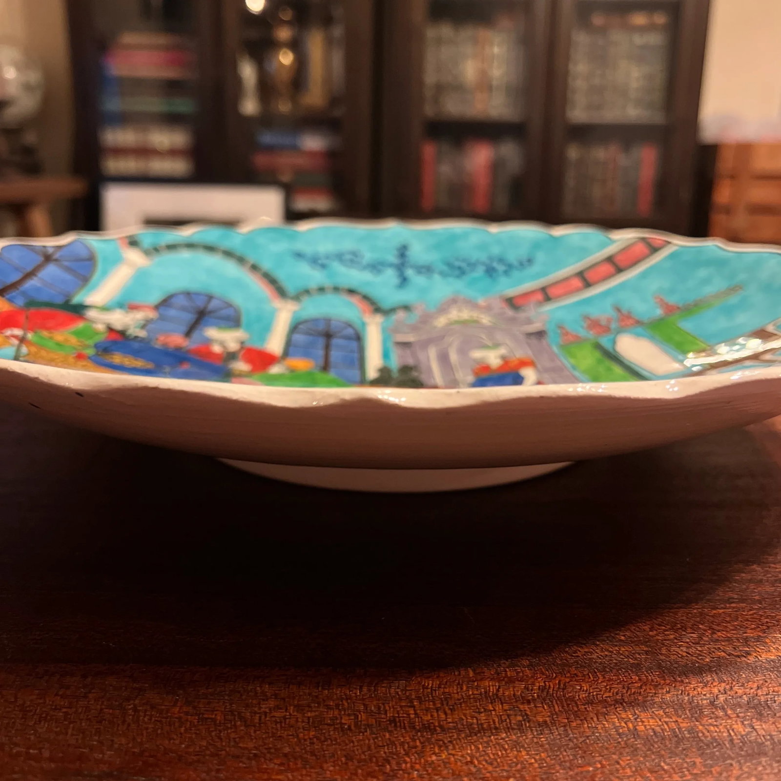 1970s Persian Miniatures Coffee House Scene - Hand Painted Orientalist Charger - 7