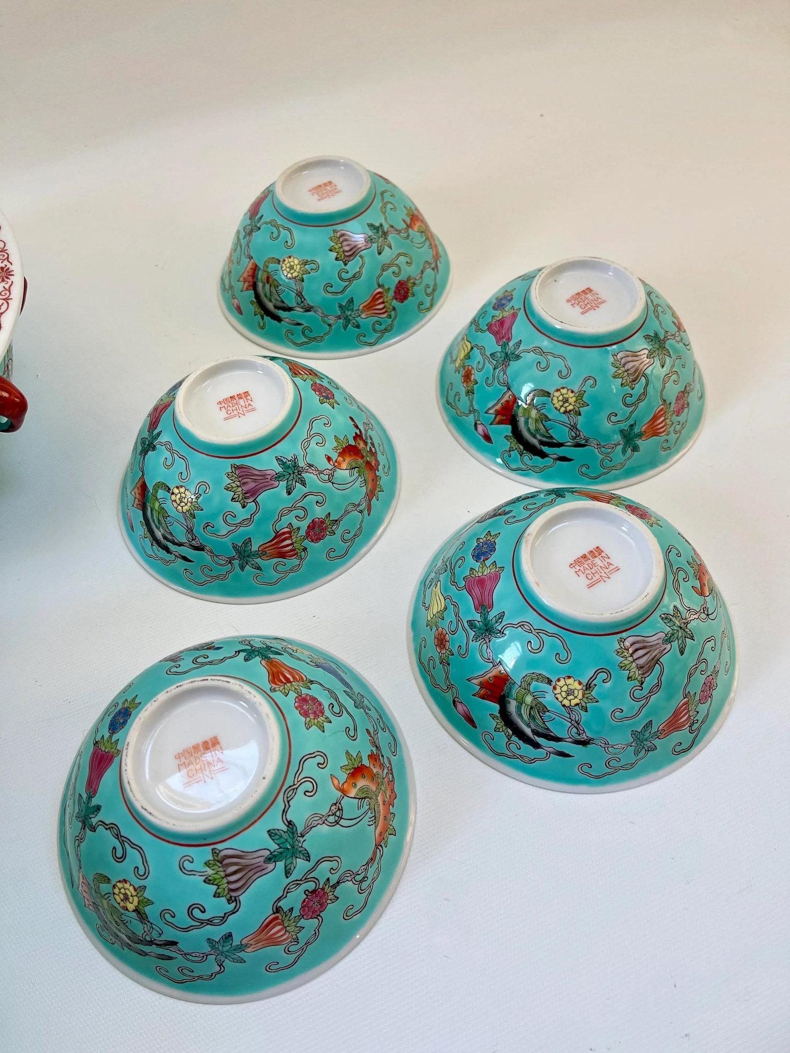 Turquoise Famille Rose Soup Tureen & Bowls Serving Set - Set of 21 - 10