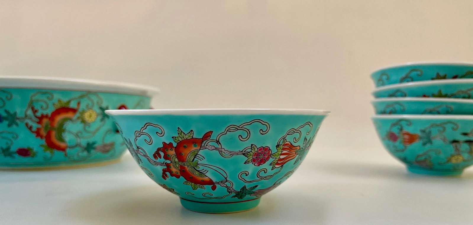 Turquoise Famille Rose Soup Tureen & Bowls Serving Set - Set of 21 - 11