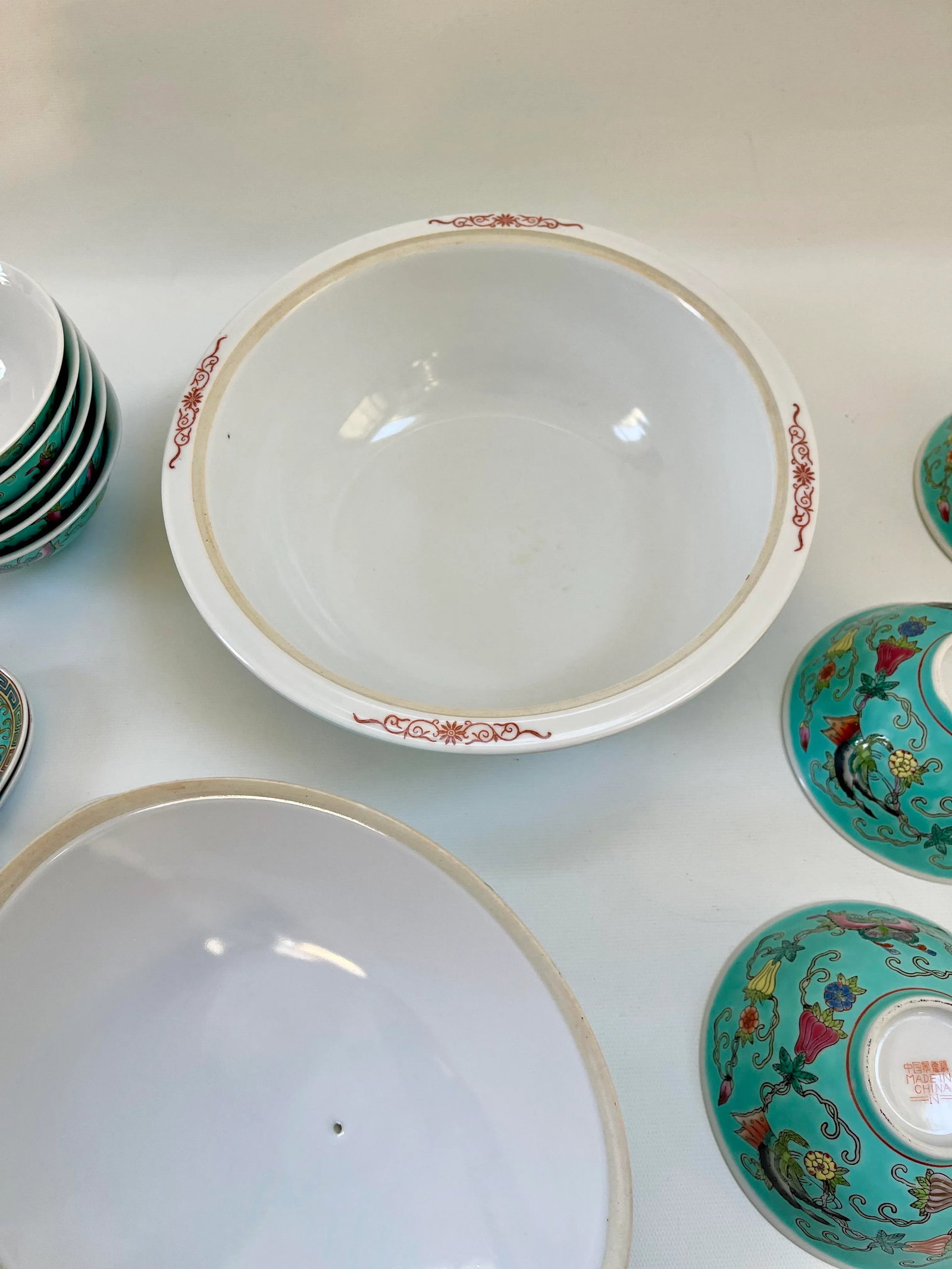 Turquoise Famille Rose Soup Tureen & Bowls Serving Set - Set of 21 - 3