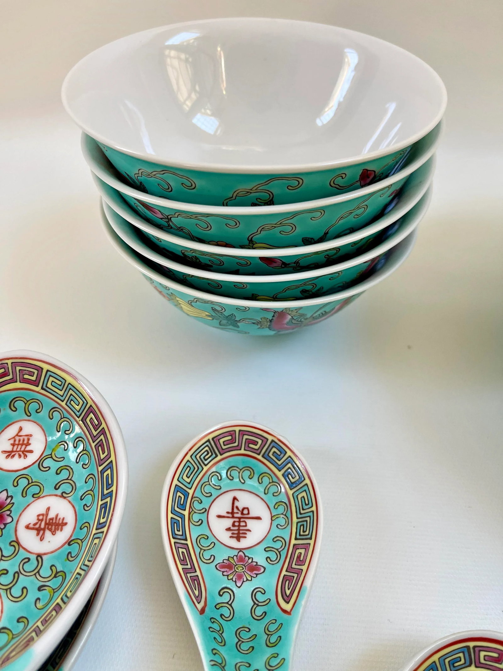 Turquoise Famille Rose Soup Tureen & Bowls Serving Set - Set of 21 - 8