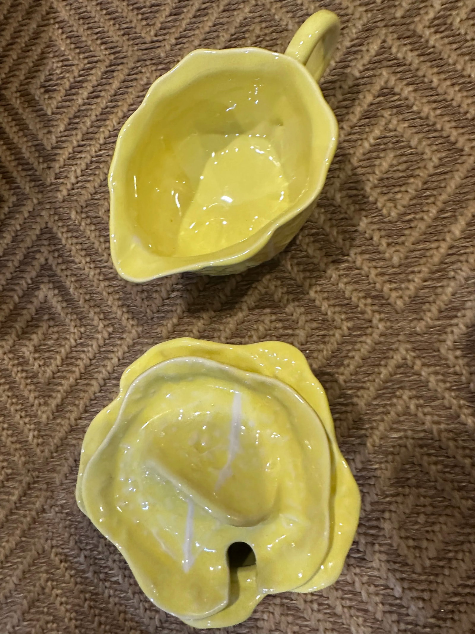 1950s Vintage Selca Yellow Majolica Cabbage Plate Set- 42 Pieces - 10