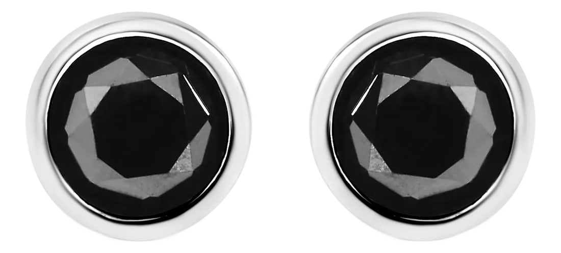 14K White Gold 1/2 Cttw Round Brilliant-Cut Black Diamond Bezel-Set Stud Earrings with Screw Backs: Elegant and timeless, these gorgeous 14K white gold solitaire stud earrings feature bold and beautiful heat treated, color enhanced black diamonds in a bezel setting. The earrings feature screwback
