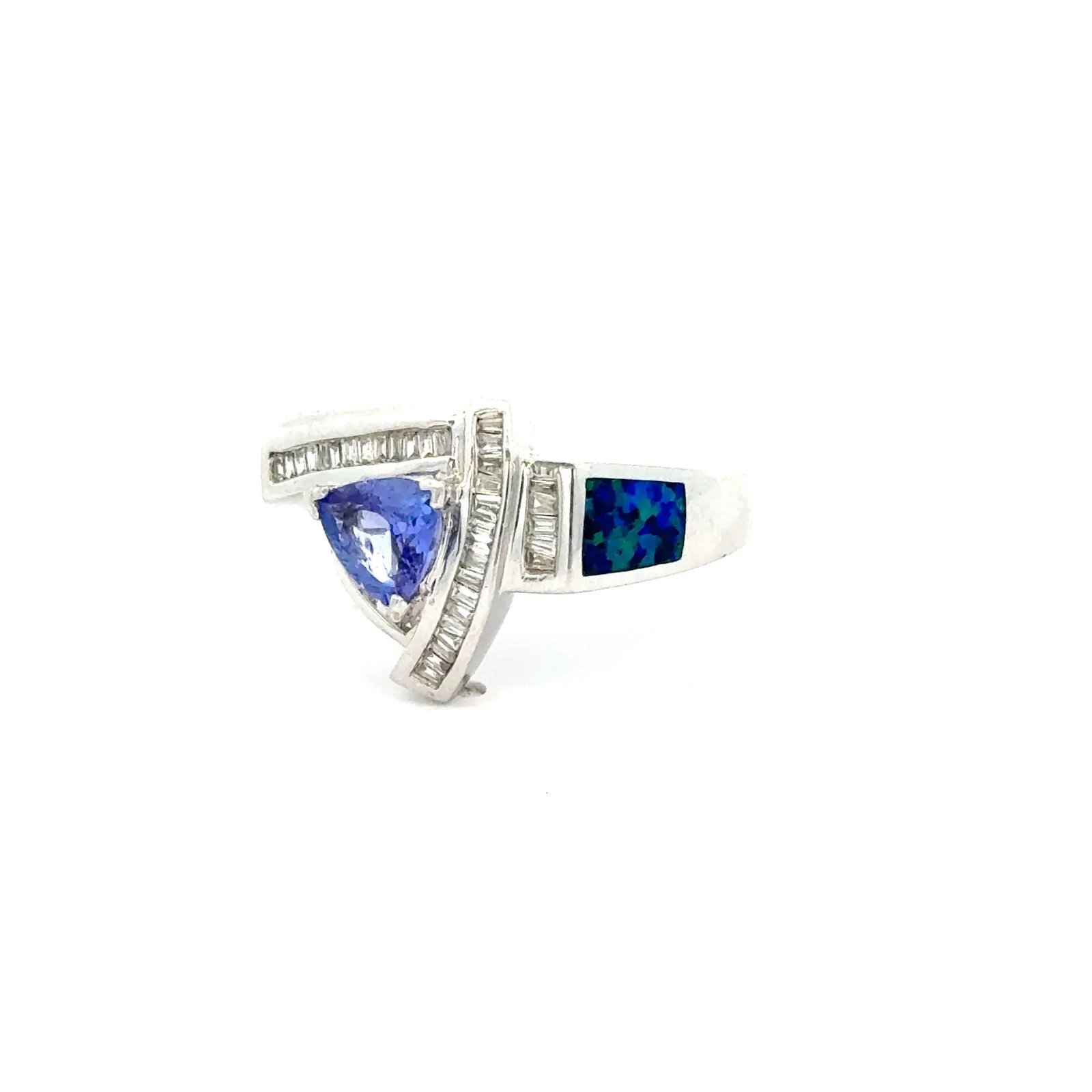 Vintage Tanzanite Inlaid Opal and Diamond Cluster Ring in 14k White Gold - 3