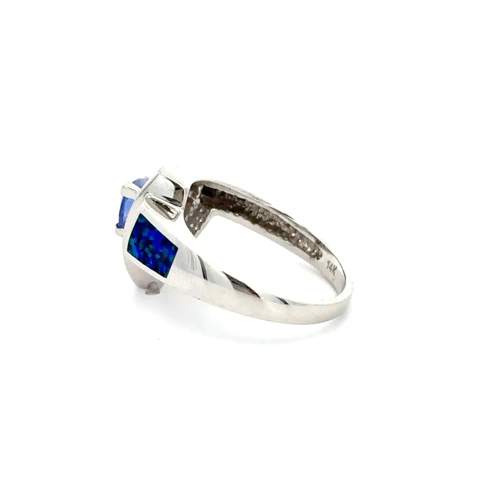 Vintage Tanzanite Inlaid Opal and Diamond Cluster Ring in 14k White Gold - 5