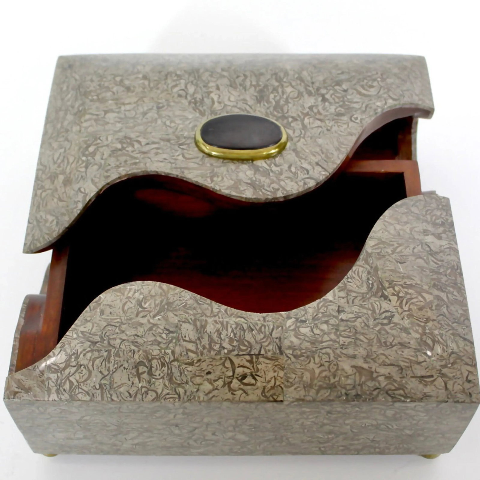 Rosewood Marble-Clad Tabletop Storage Box | Gemstone Detail - 3