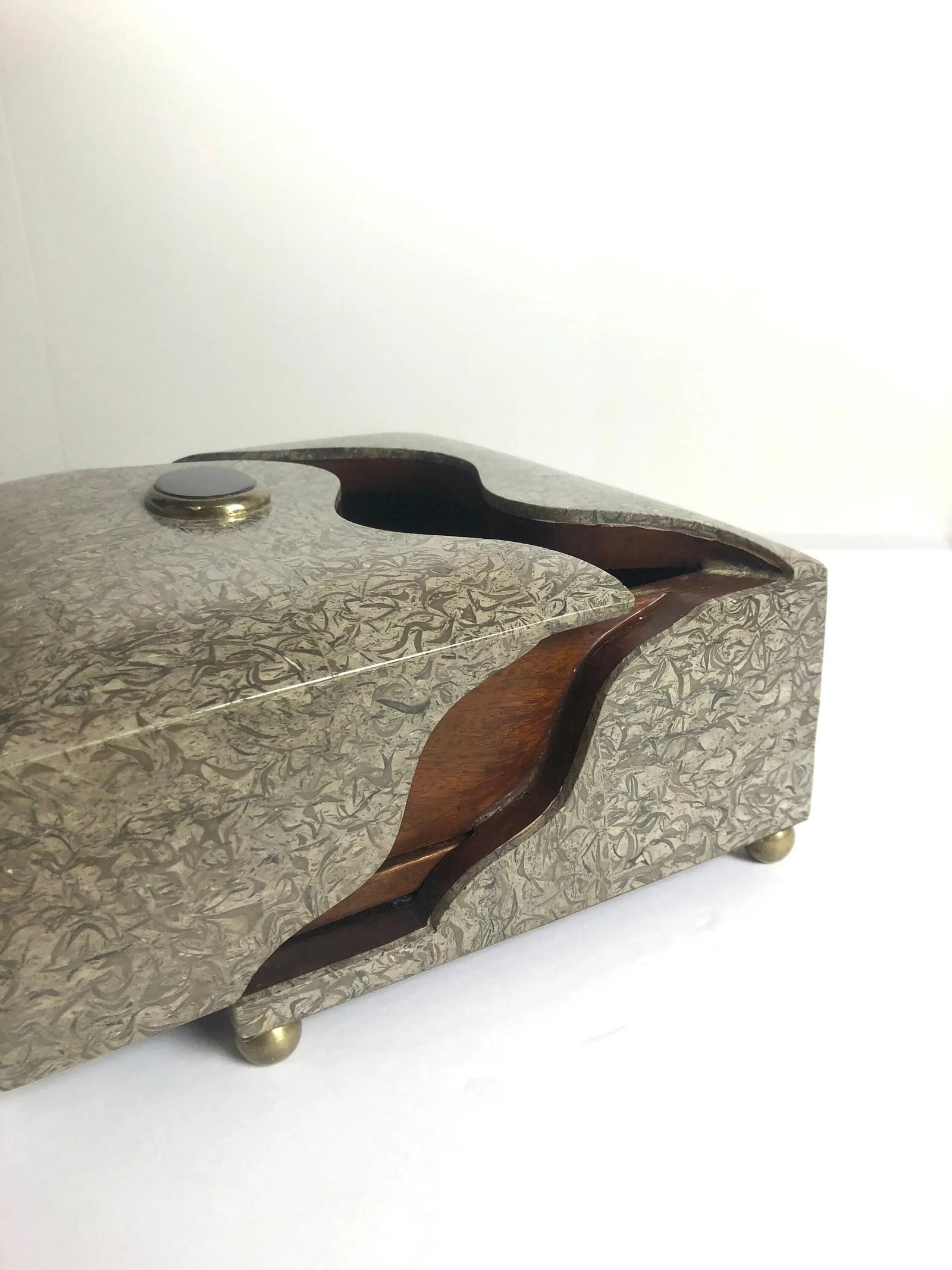 Rosewood Marble-Clad Tabletop Storage Box | Gemstone Detail - 4