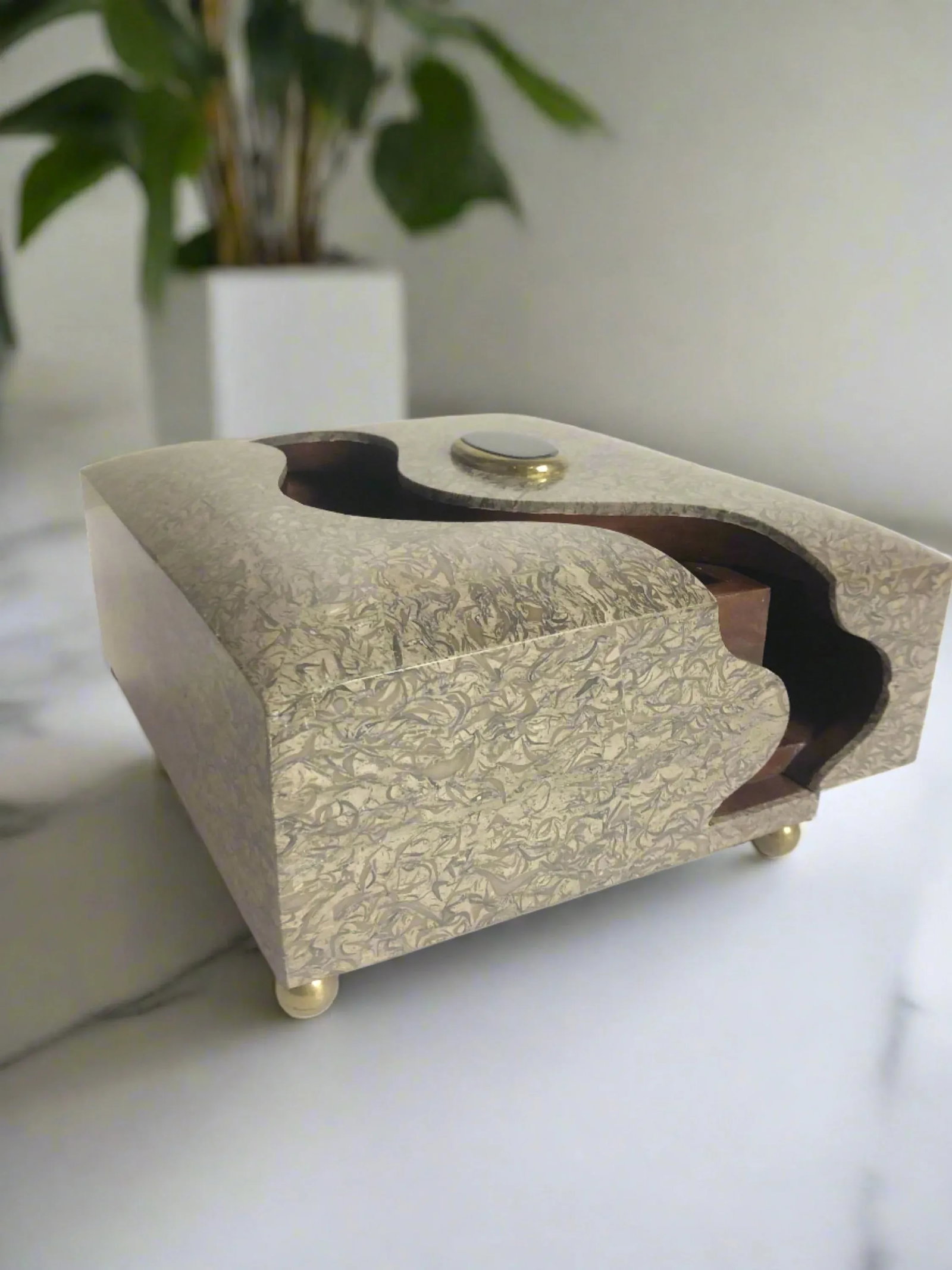 Rosewood Marble-Clad Tabletop Storage Box | Gemstone Detail - 5