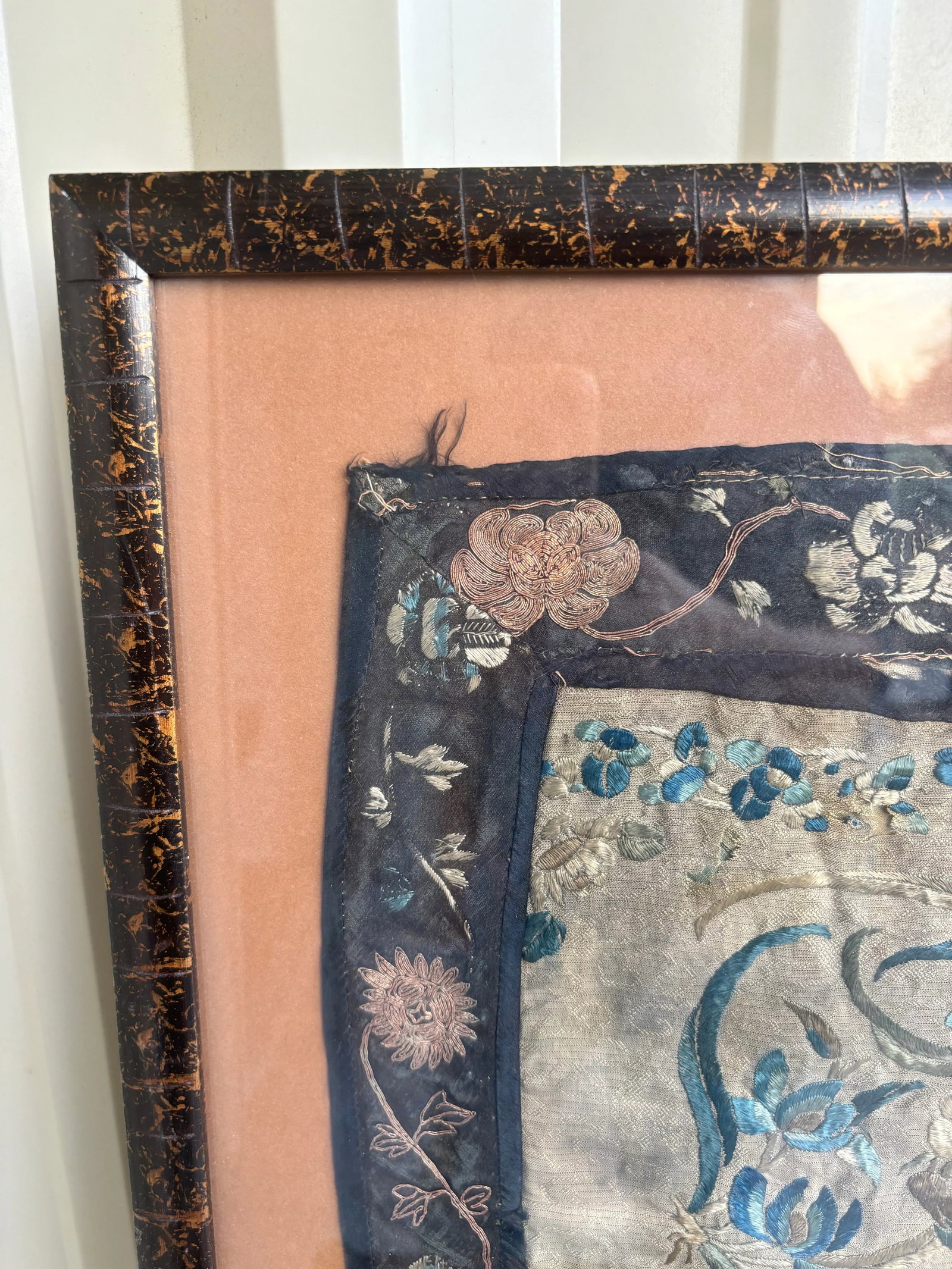Vintage Embroidered Chinese Dragon Silk Tapestry Textile Art in Tortoise Frame - 9