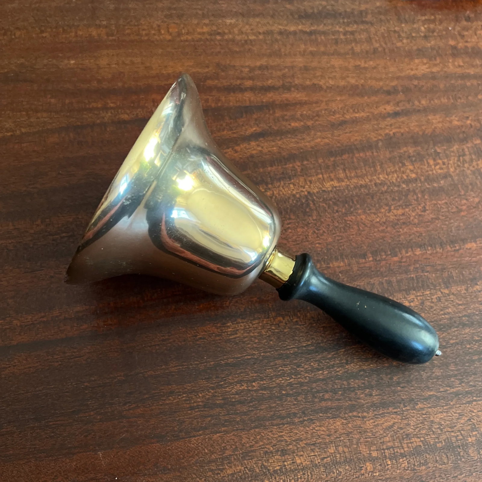 1920s Antique Schoolmaster's Brass Bell Features Wooden Handle - 4