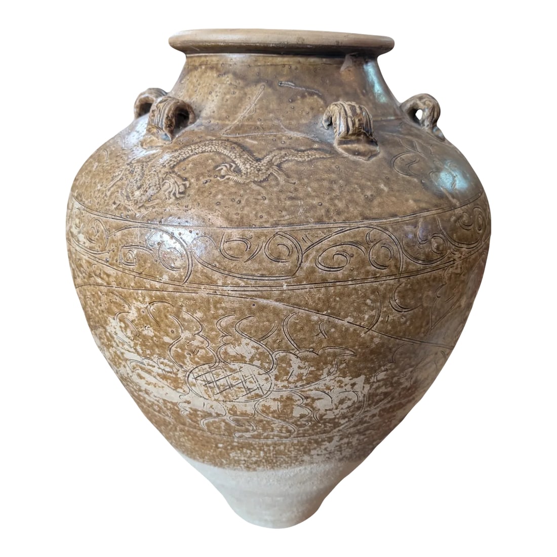 1950s Vintage Pottery Vase, Large Decorative Urn With Dragon Motif (1 of 6)