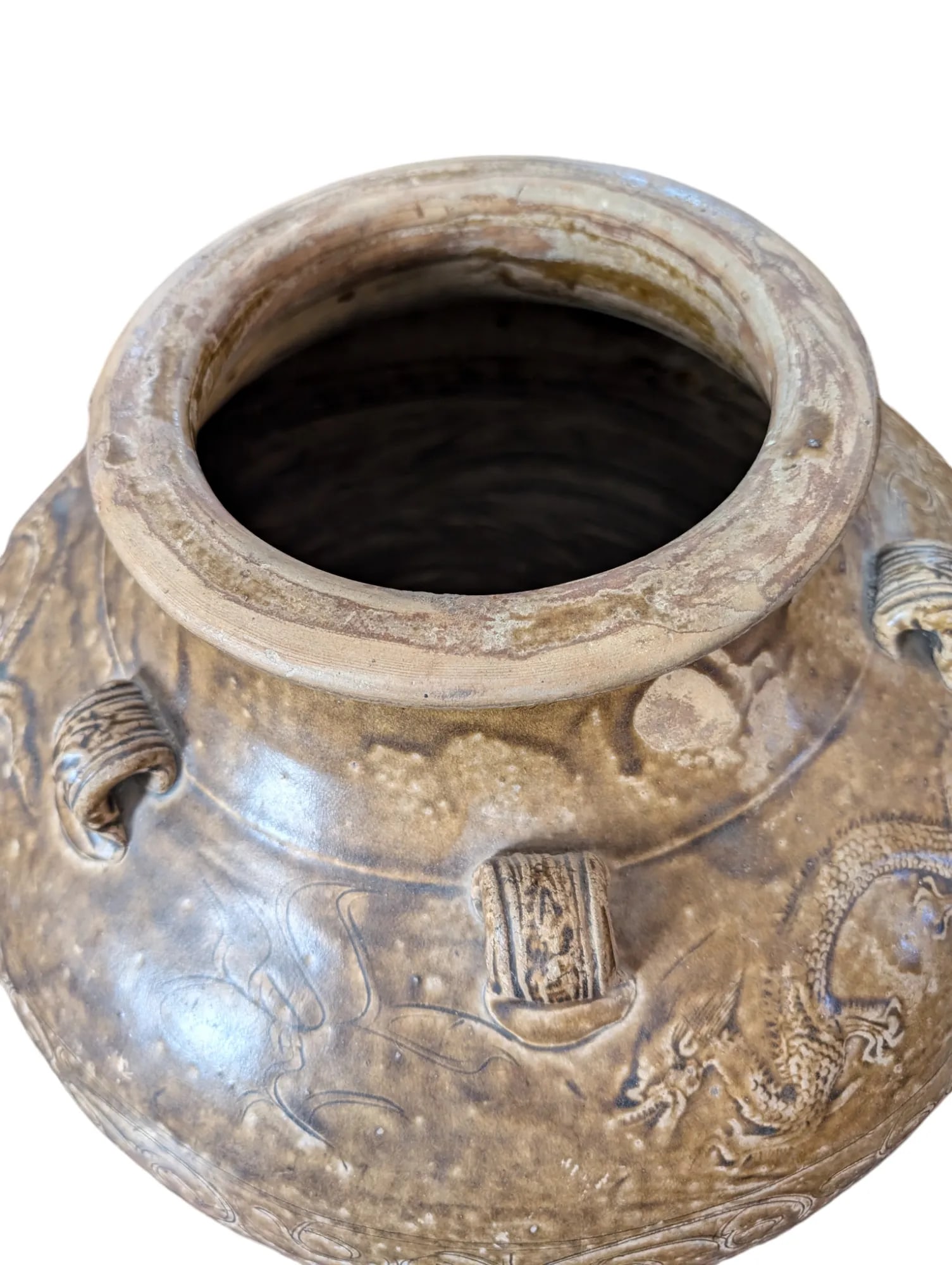 1950s Vintage Pottery Vase, Large Decorative Urn With Dragon Motif - 3