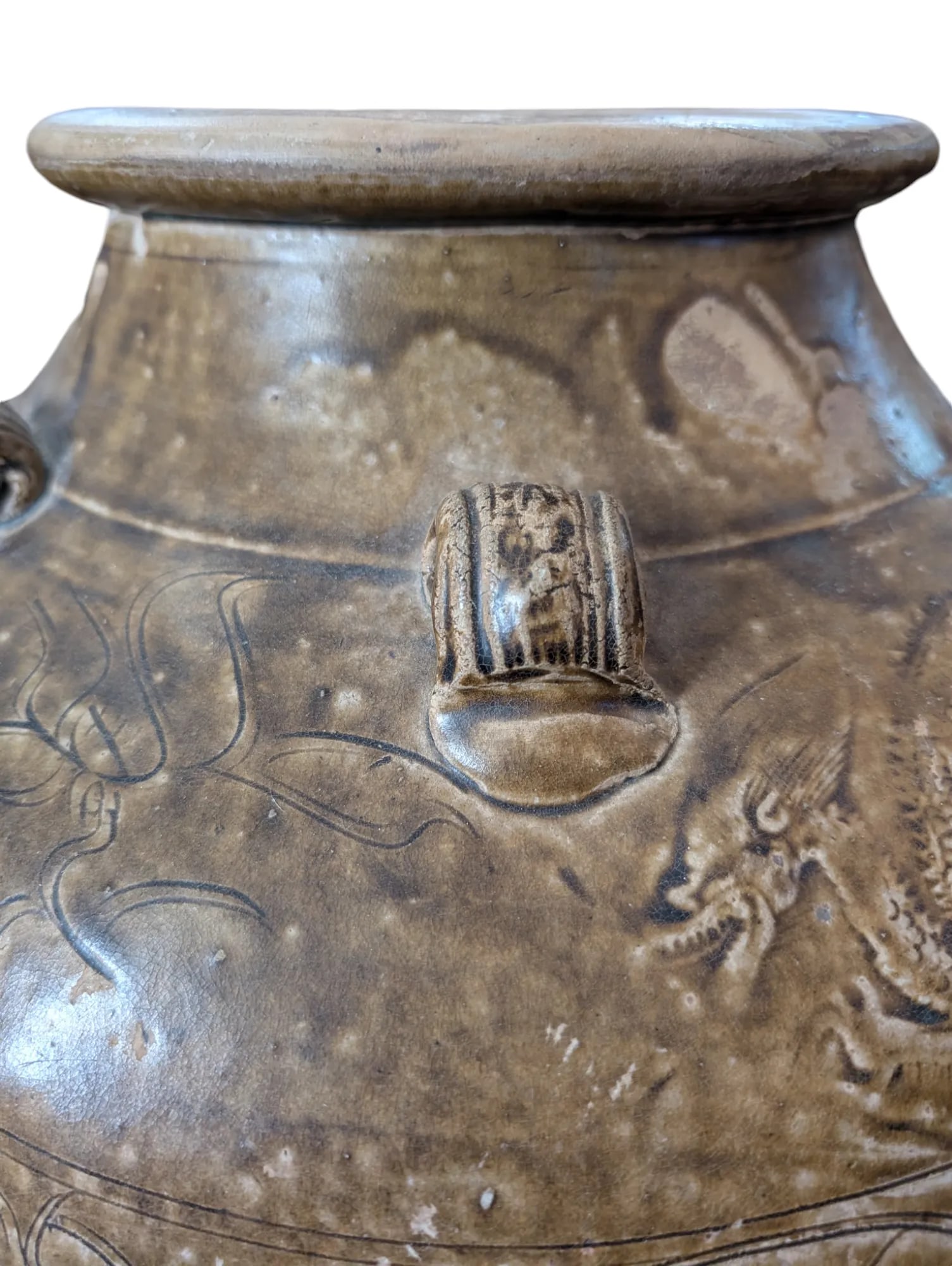 1950s Vintage Pottery Vase, Large Decorative Urn With Dragon Motif - 5