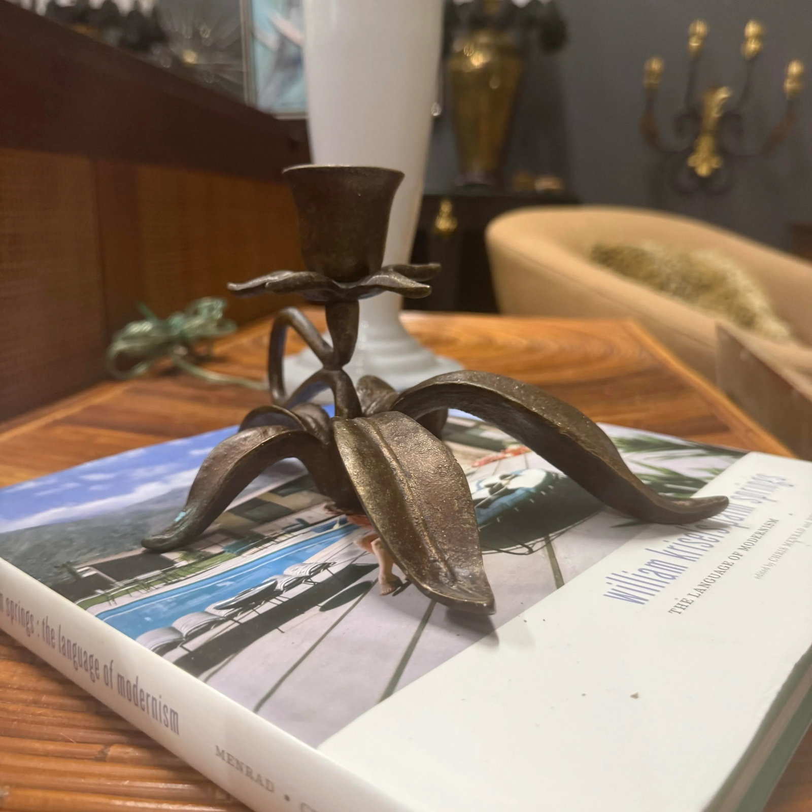 Scott Nelles Floral Bronze Candleholder, 1986 - 3