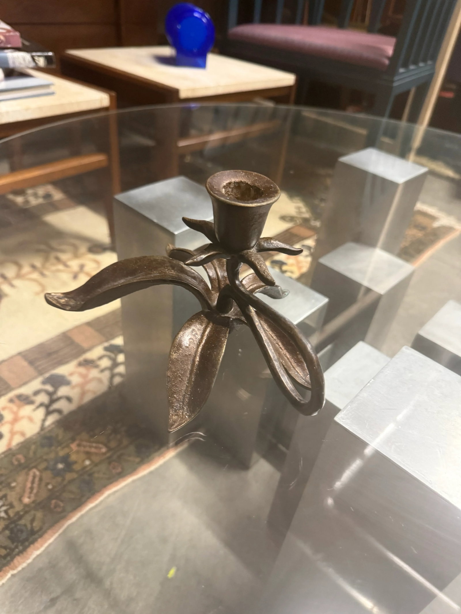 Scott Nelles Floral Bronze Candleholder, 1986 - 7
