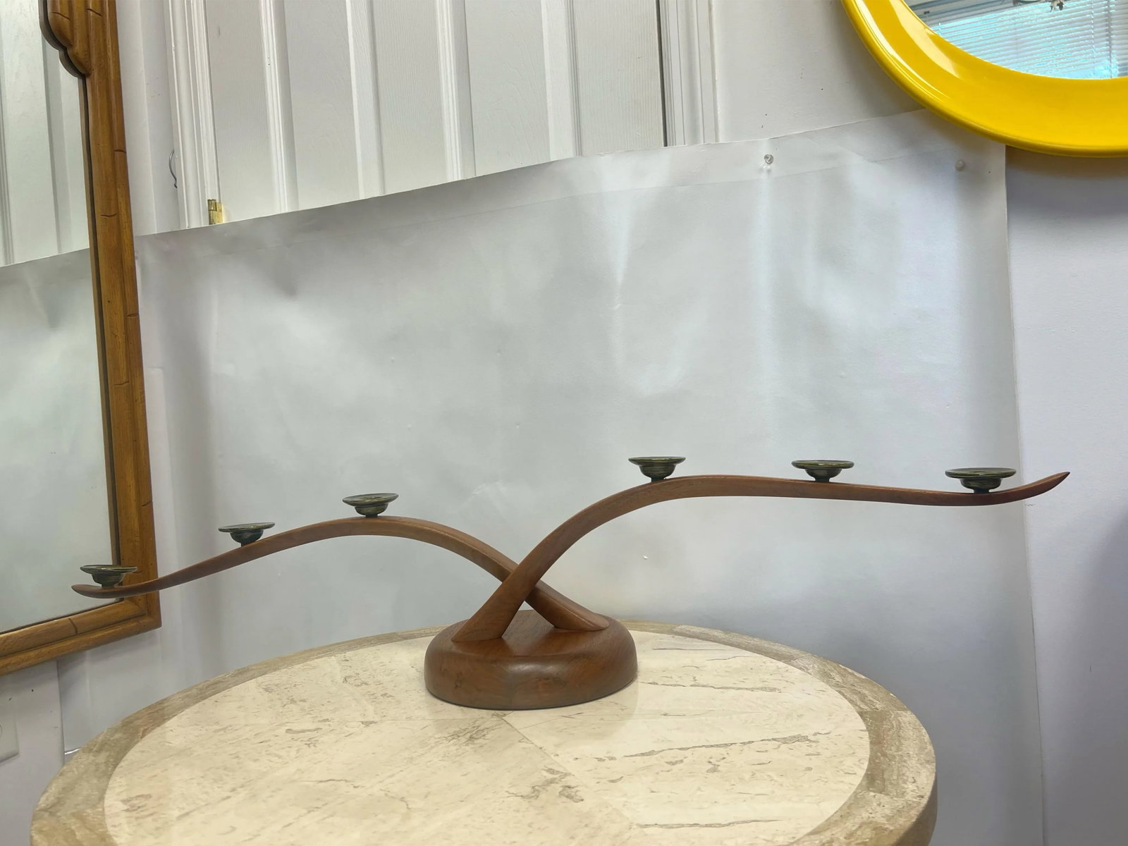 Late 20th Century Original Larry Brown Walnut and Ceramic Candlebra, Signed - 2