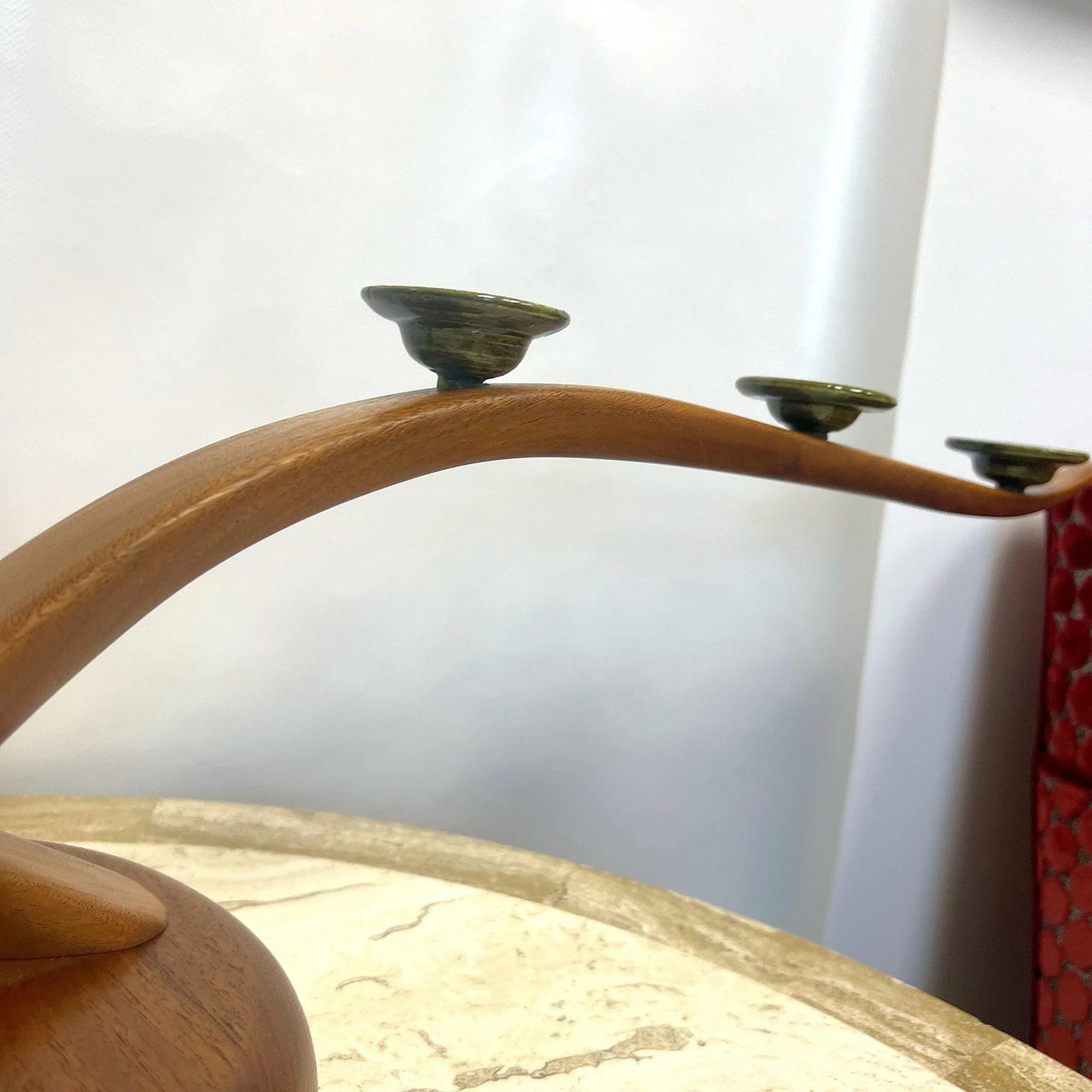 Late 20th Century Original Larry Brown Walnut and Ceramic Candlebra, Signed - 5