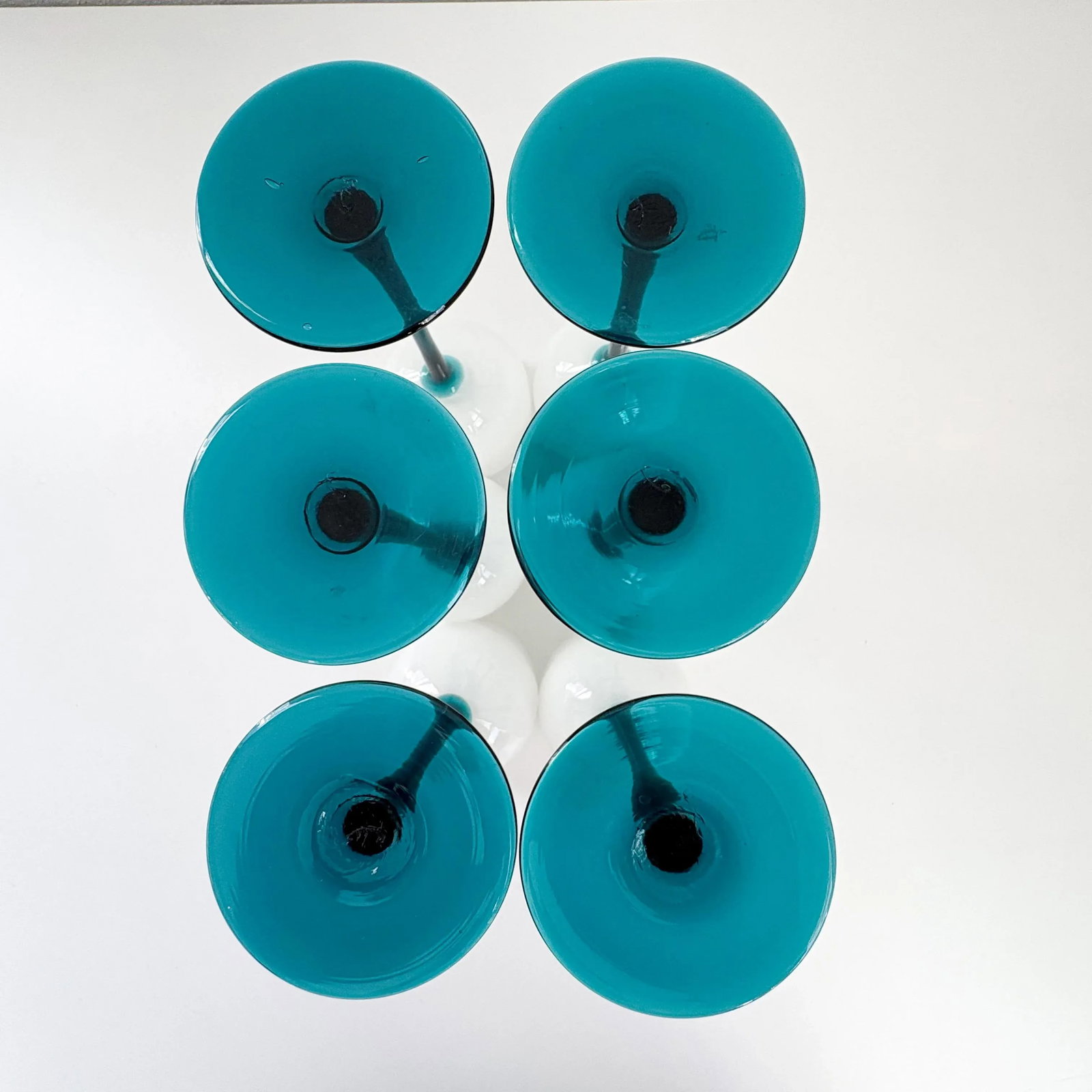 1960s Carlo Moretti Empoli Cased Teal Stemmed Wine Glasses- Set of 6 - 8